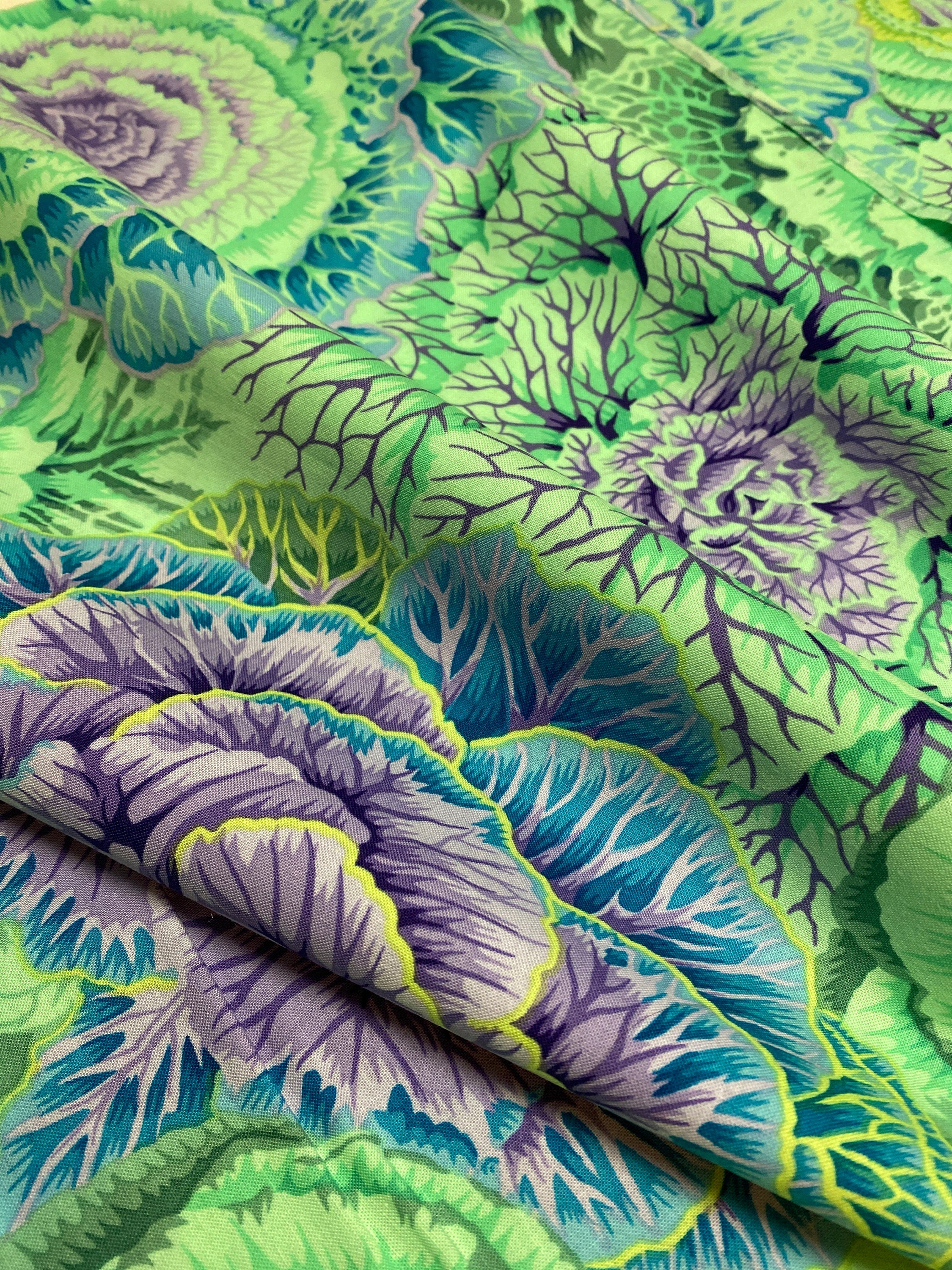 Kaffe Fassett Fabric - PWP J051  BRASSICA in GREEN - Collective is Phillip Jacobs-  - 100% Quality Cotton - Fat 1/4, 1/2 Yard, Yard and Yardage