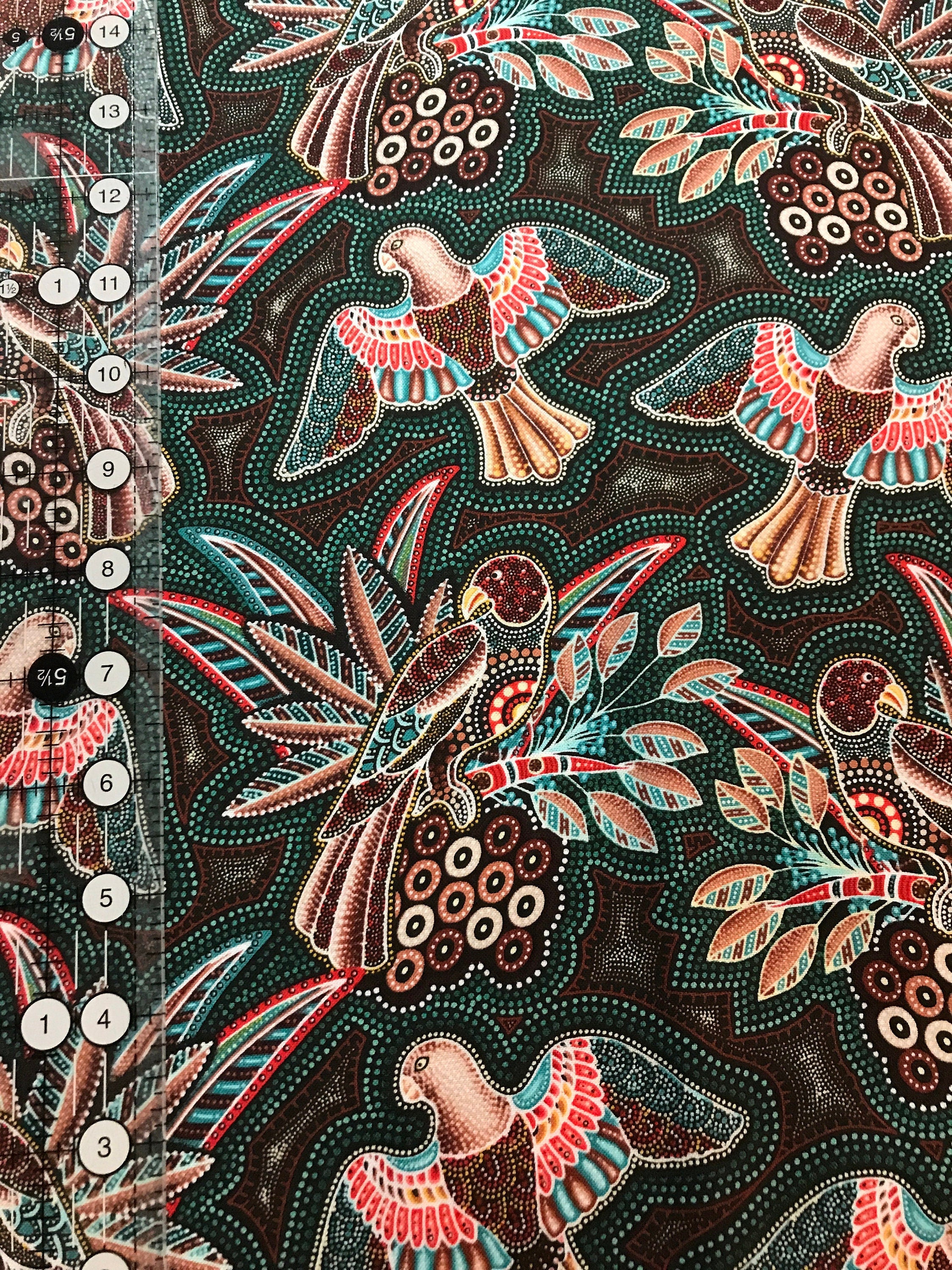 Australian Fabric - Gondwana Birds Green - Magpie - 100% Cotton by Oasis Fabrics- by Yard and Yardage