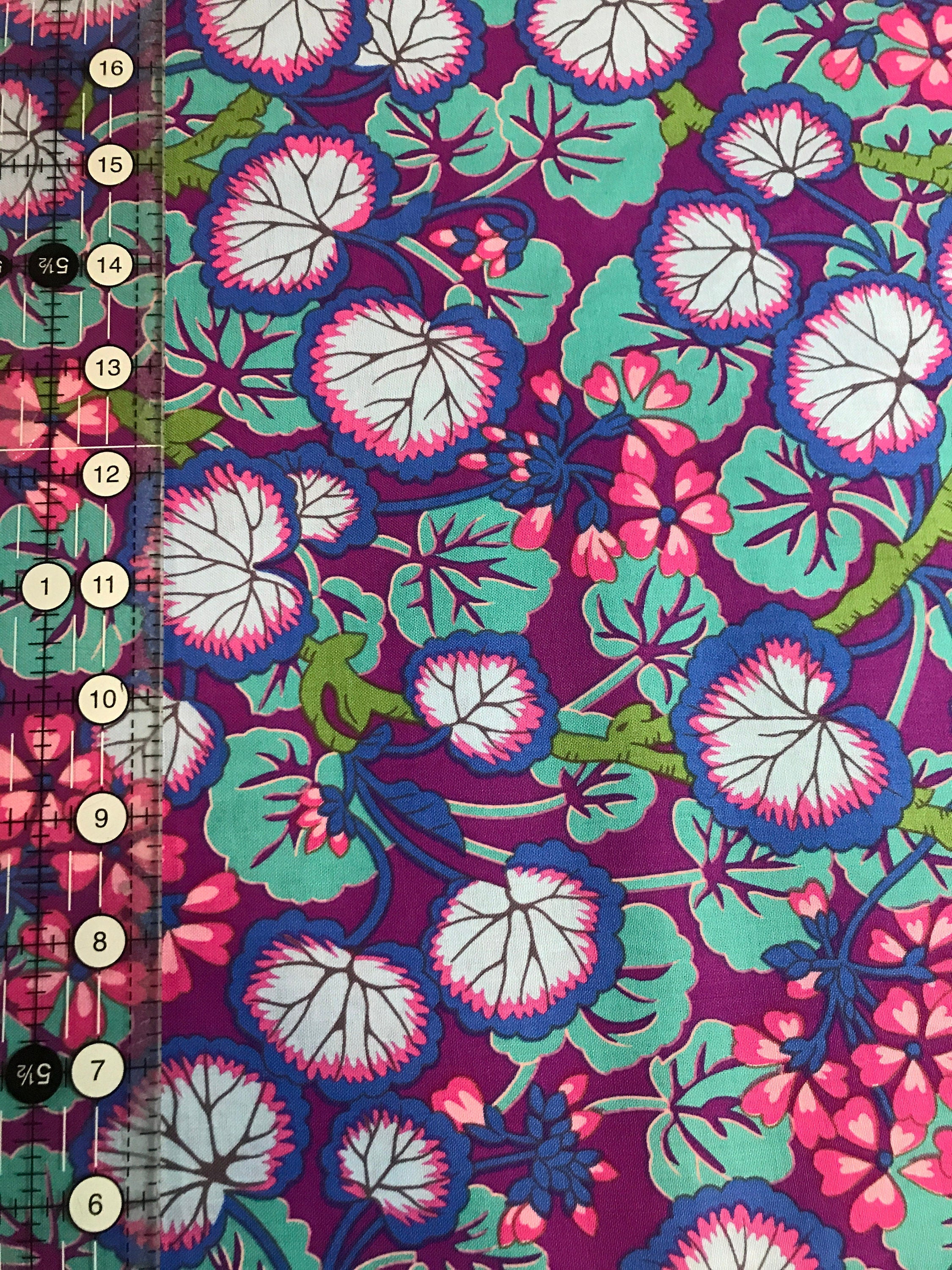 Kaffe Fassett Fabric - Climbing Geraniums in Purple - Fall Collective 2021 by FreeSpirit -100%  Quality Cotton by the FQ, 1/2 Yd and YARDAGE