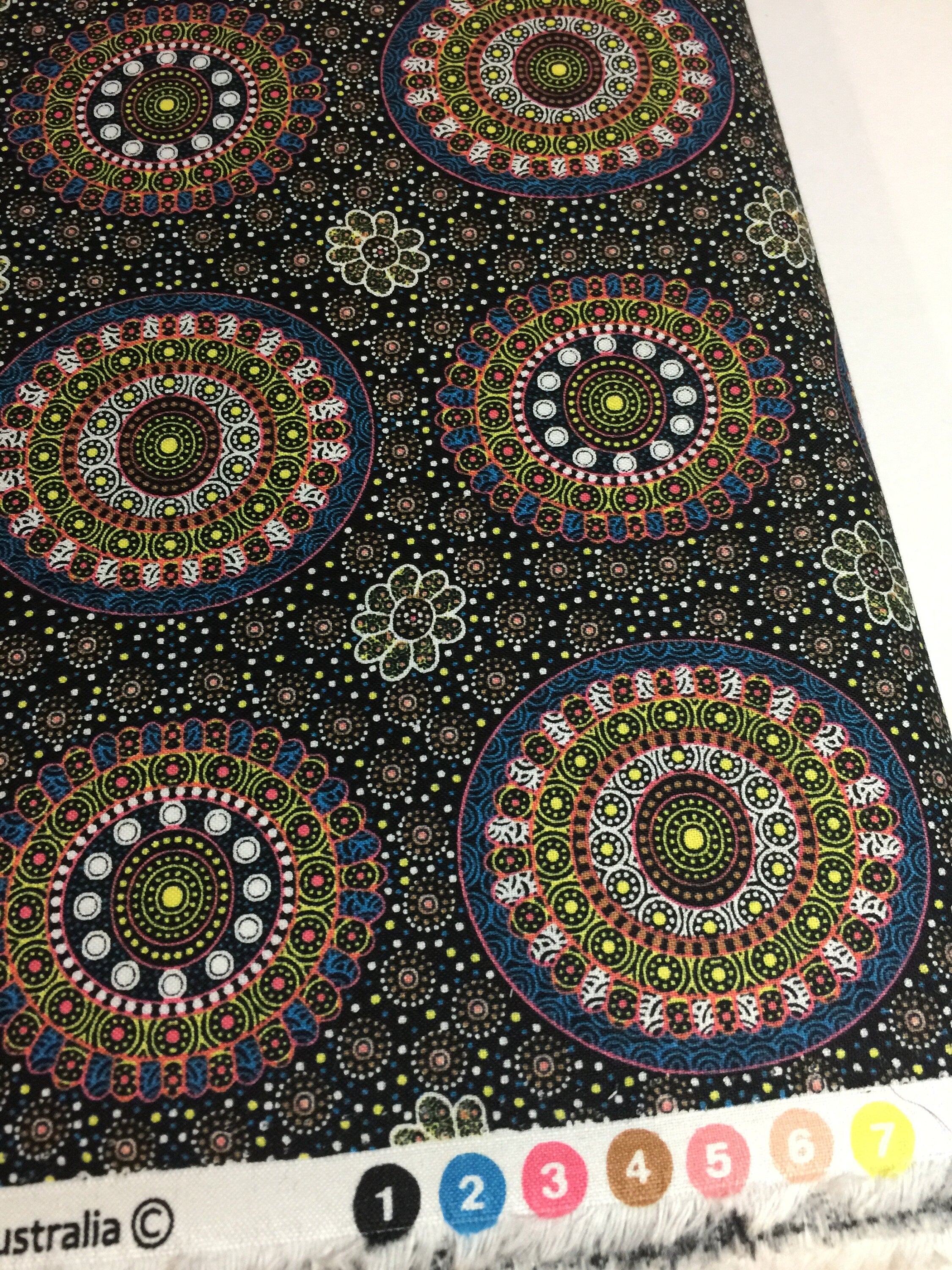 Australian Fabric - Alura Seed Dreaming in Yellow by M & S - Aboriginal Ethnic Tribal - 100% Quality Cotton - by the Yard or Yardage