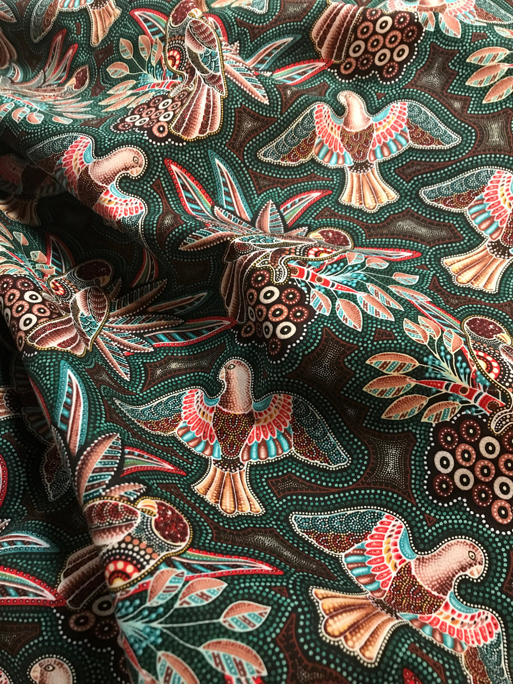 Australian Fabric - Gondwana Birds Green - Magpie - 100% Cotton by Oasis Fabrics- by Yard and Yardage