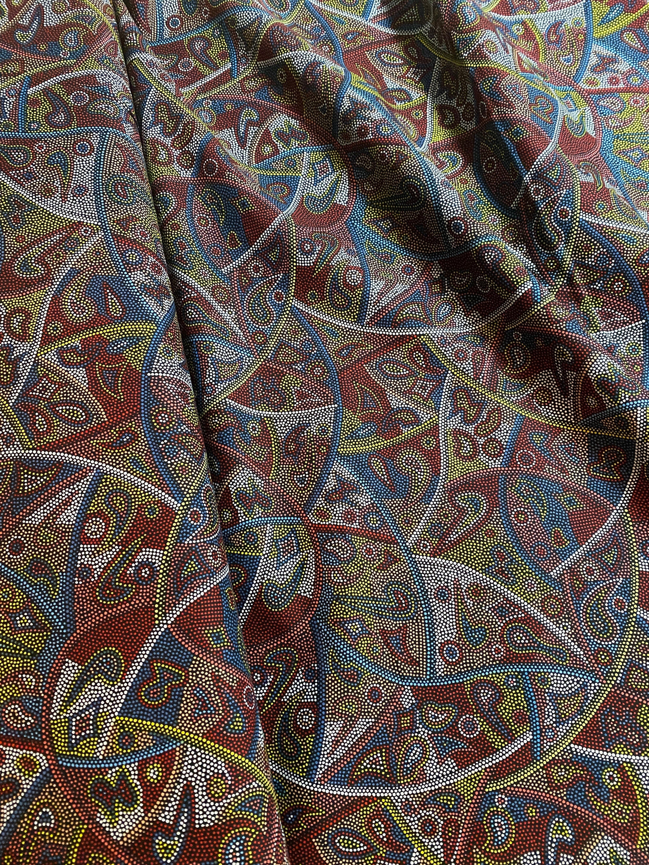 Australian Fabric - Looking Around in Red by Greg Matthews - Aboriginal Ethnic 100% Quality Cotton by M&S Textiles by Yard and Yardage