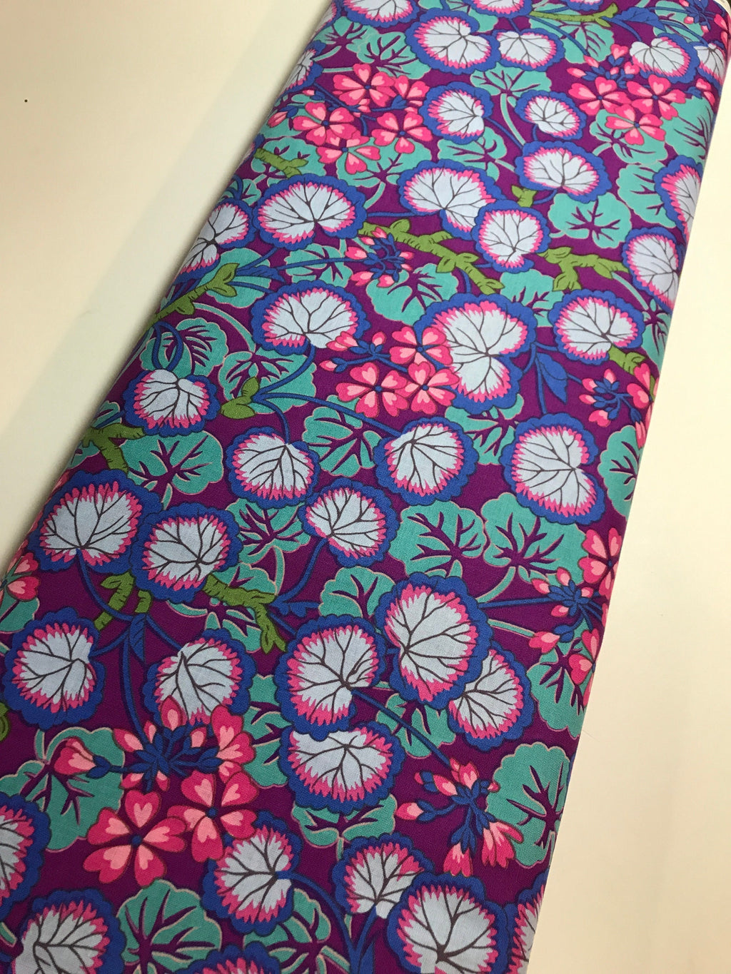 Kaffe Fassett Fabric - Climbing Geraniums in Purple - Fall Collective 2021 by FreeSpirit -100%  Quality Cotton by the FQ, 1/2 Yd and YARDAGE