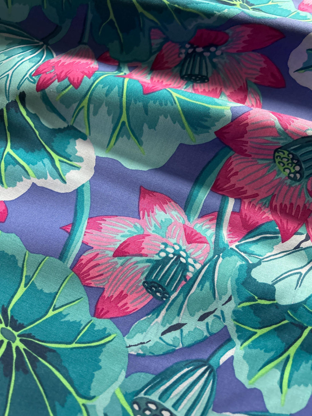 Kaffe Fassett Fabric - Lake Blossoms BLUE Kaffe Fassett Collective 100% Quality Cotton by FreeSpirit Fabrics by 1/2 Yard and Yardage
