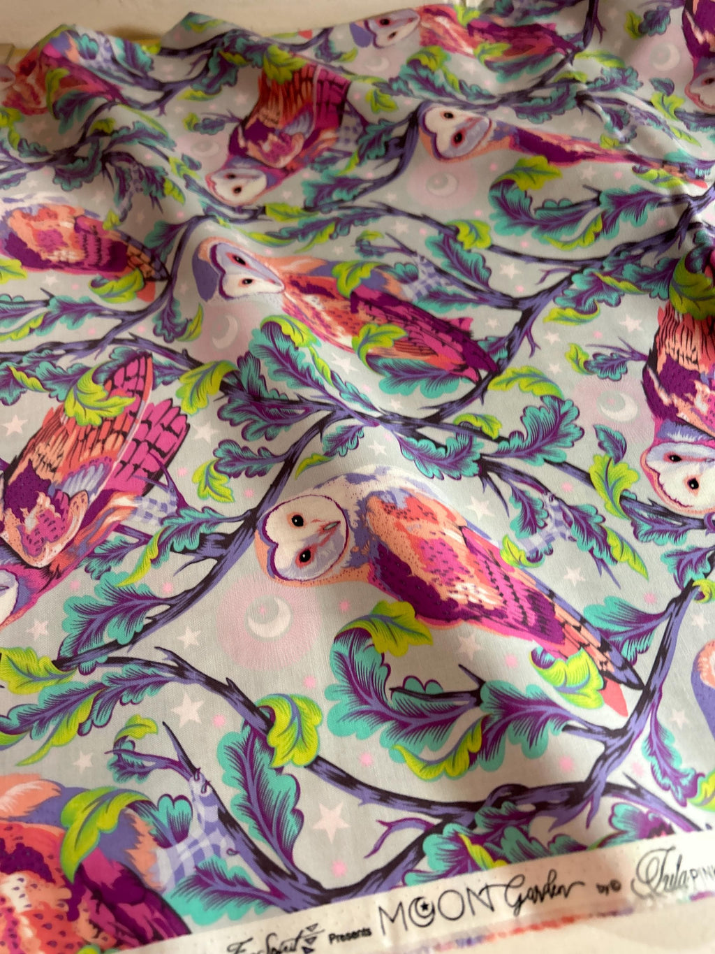 Retired Tula Pink Fabric MOON GARDEN PWTP197 Night Owl in Dusk - FreeSpirit - Barn Owl -100% Quality Cotton by 1/2 Yd and Yardage