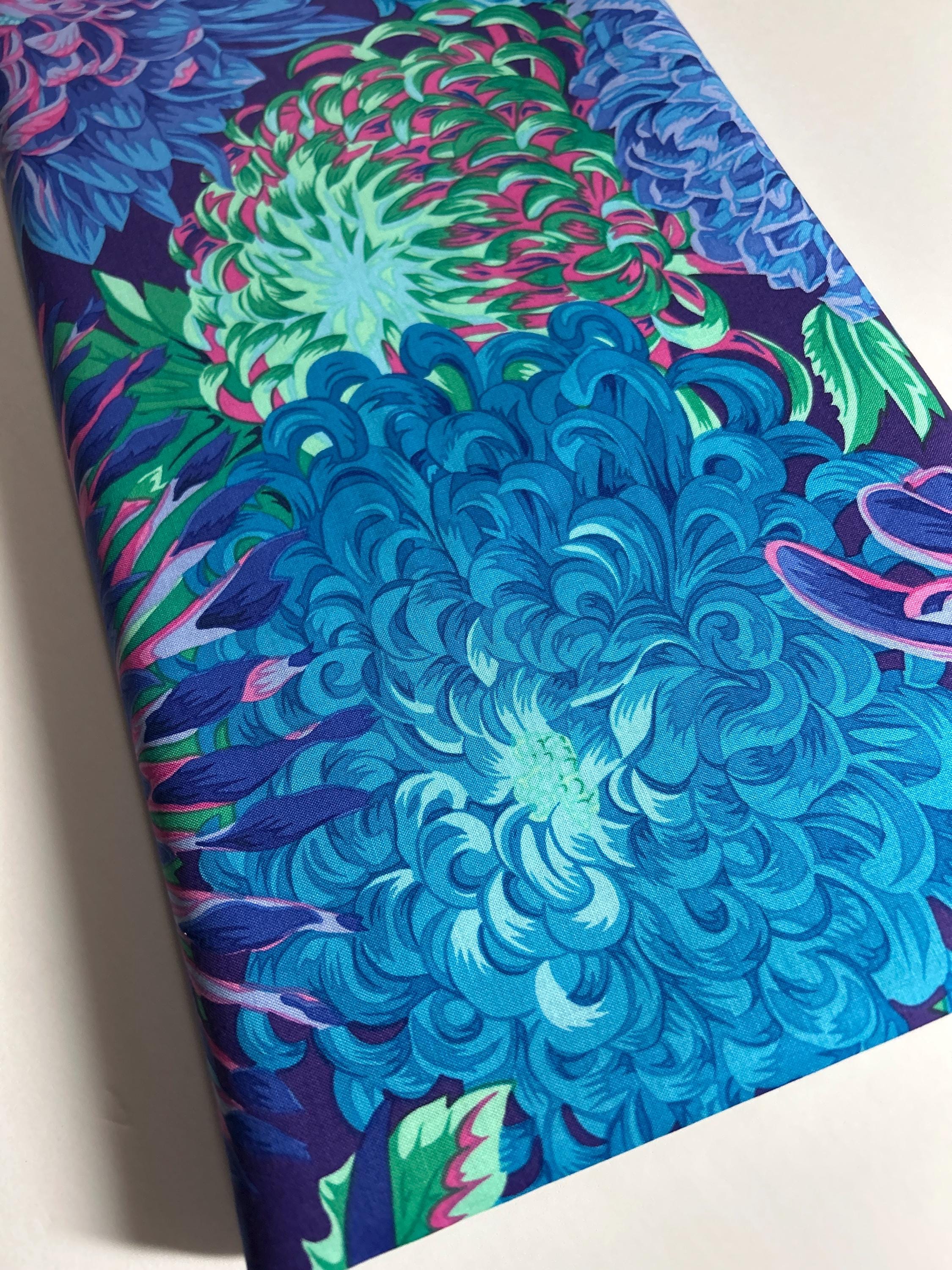 Kaffe Fassett Fabric - Japanese Chrysanthemum Phillip Jacobs -  PWPJ 091 - Blue 100% Quality Cotton by Yard - Yardage