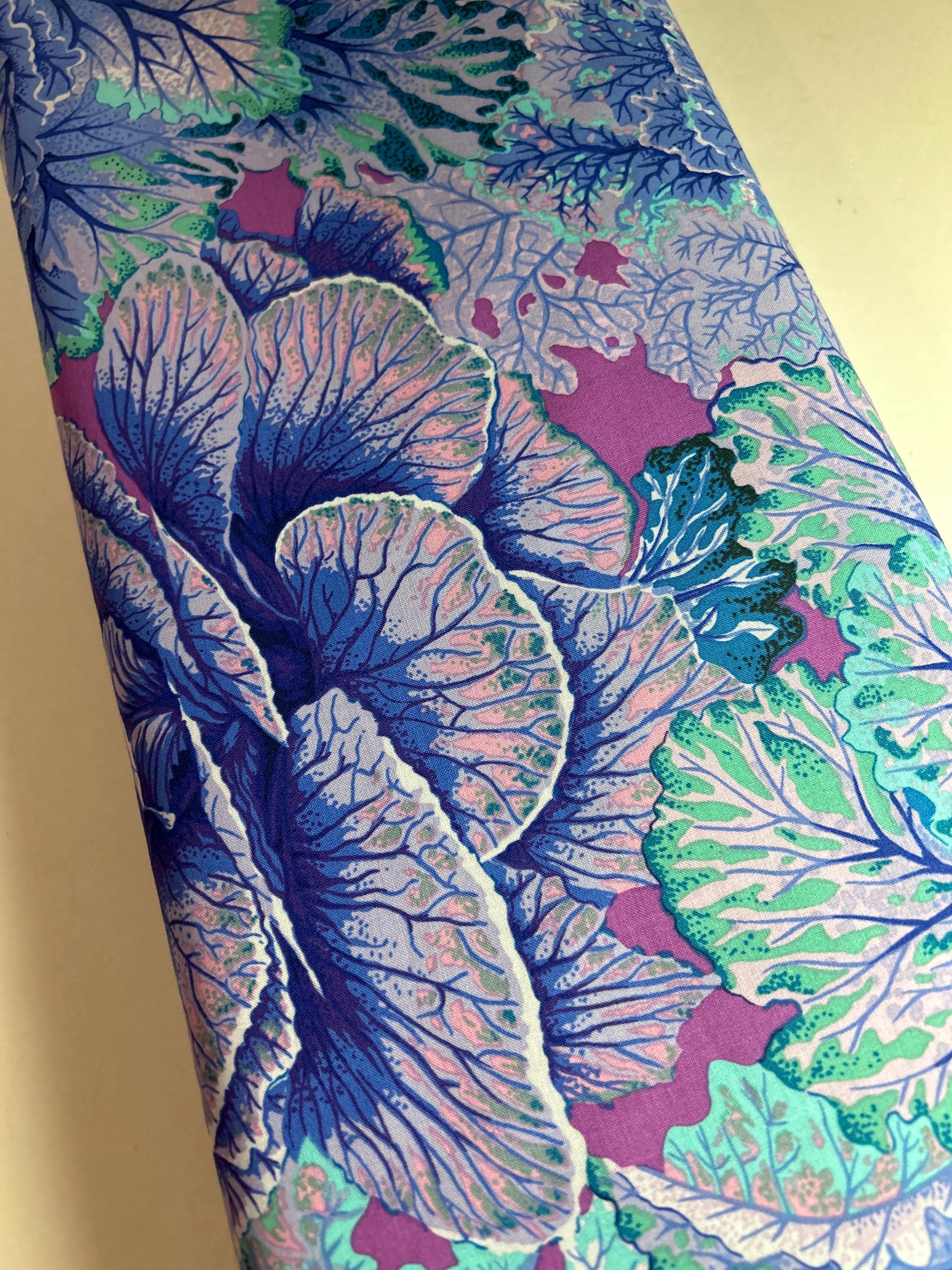 Kaffe Fassett Collective Fabric - Kurly Kale PWPJ120 Blue -  100 % Quality Cotton by 1/4 Yd and YARDAGE