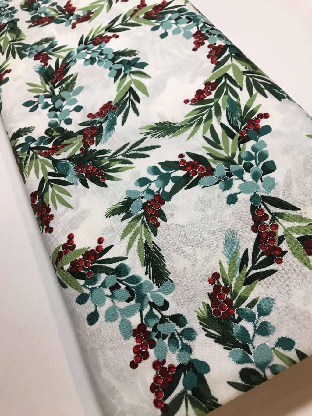 Winter Holiday Fabric -R7675 -Holiday Berry In Natural/Silver - 100% Quality Cotton by the Yard and Yardage Christmas