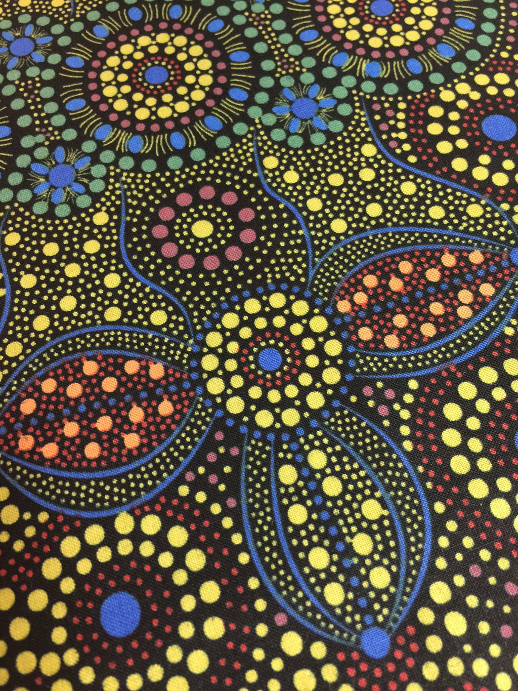 Australian Fabric - Spirit Place in BLACK Stunning Abstract- Aboriginal Ethnic Surf Spiritual 100% Quality Cotton by MS Textiles YARDAGE