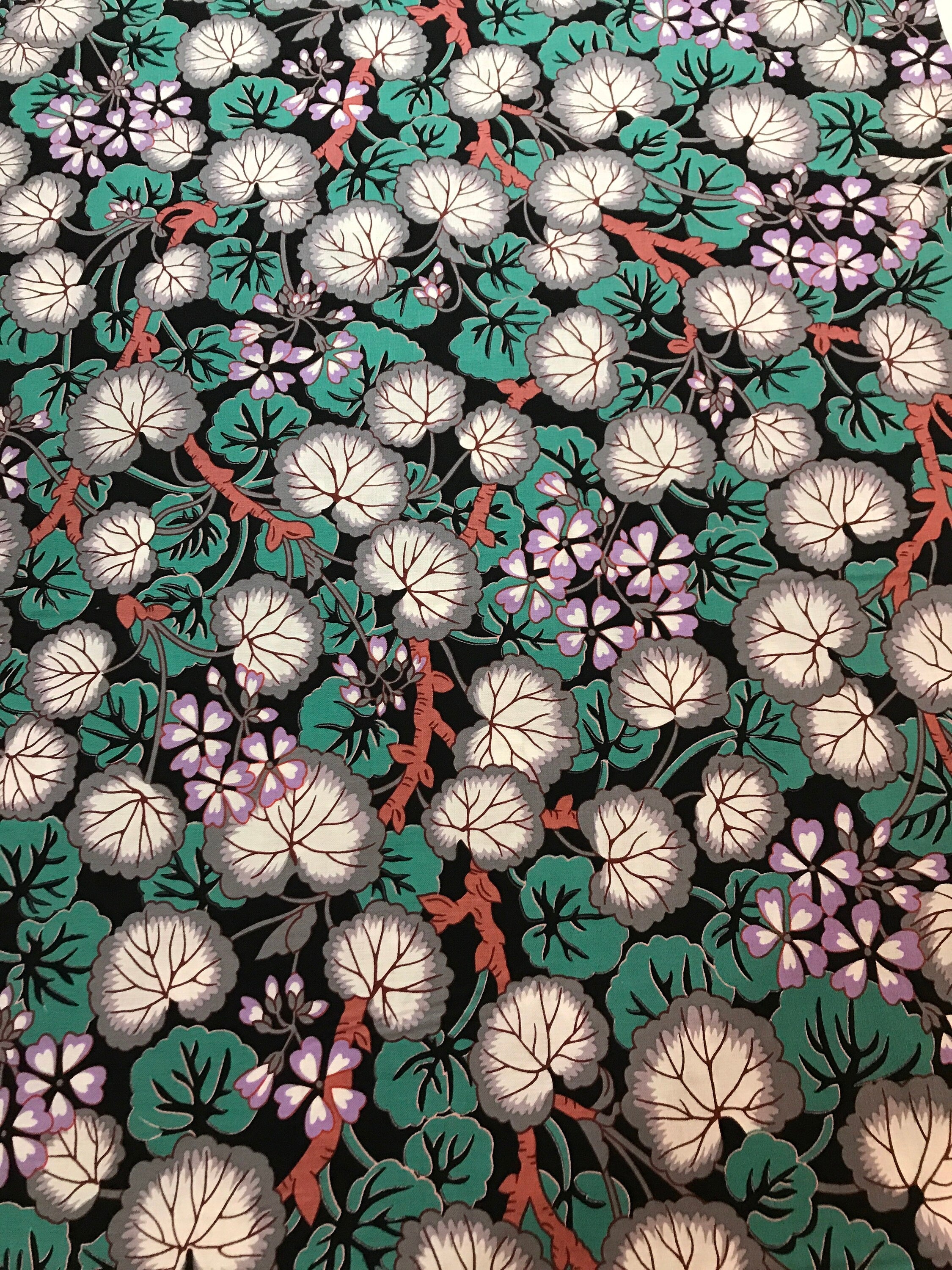 Kaffe Fassett Fabric - Climbing Geraniums in Black - Fall Collective 2021 by FreeSpirit -100%  Quality Cotton by the FQ, 1/2 Yd and YARDAGE