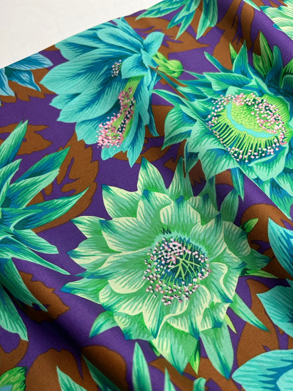 Kaffe Fassett Fabric- Cactus Flower PWPJ096.EMERALD Spring Collective 2021 by FreeSpirit - 100%  Quality Cotton - by 1/2 Yard