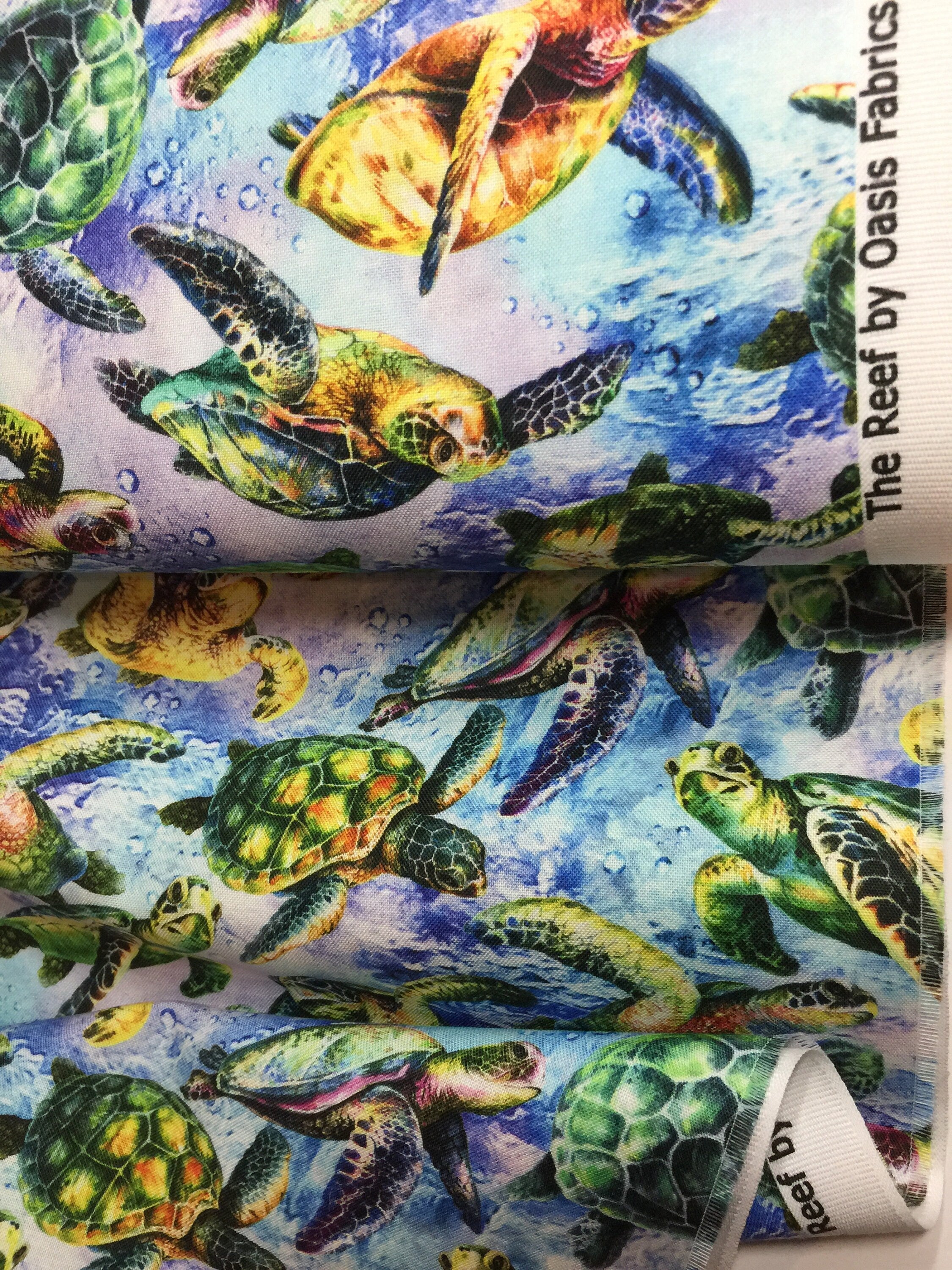Sea Turtle Fabric - Ocean Turtles - The Reef -TURTLES in Light Blue by Oasis - Beach OA593852 -100% Quality Cotton - Yards and Yardage