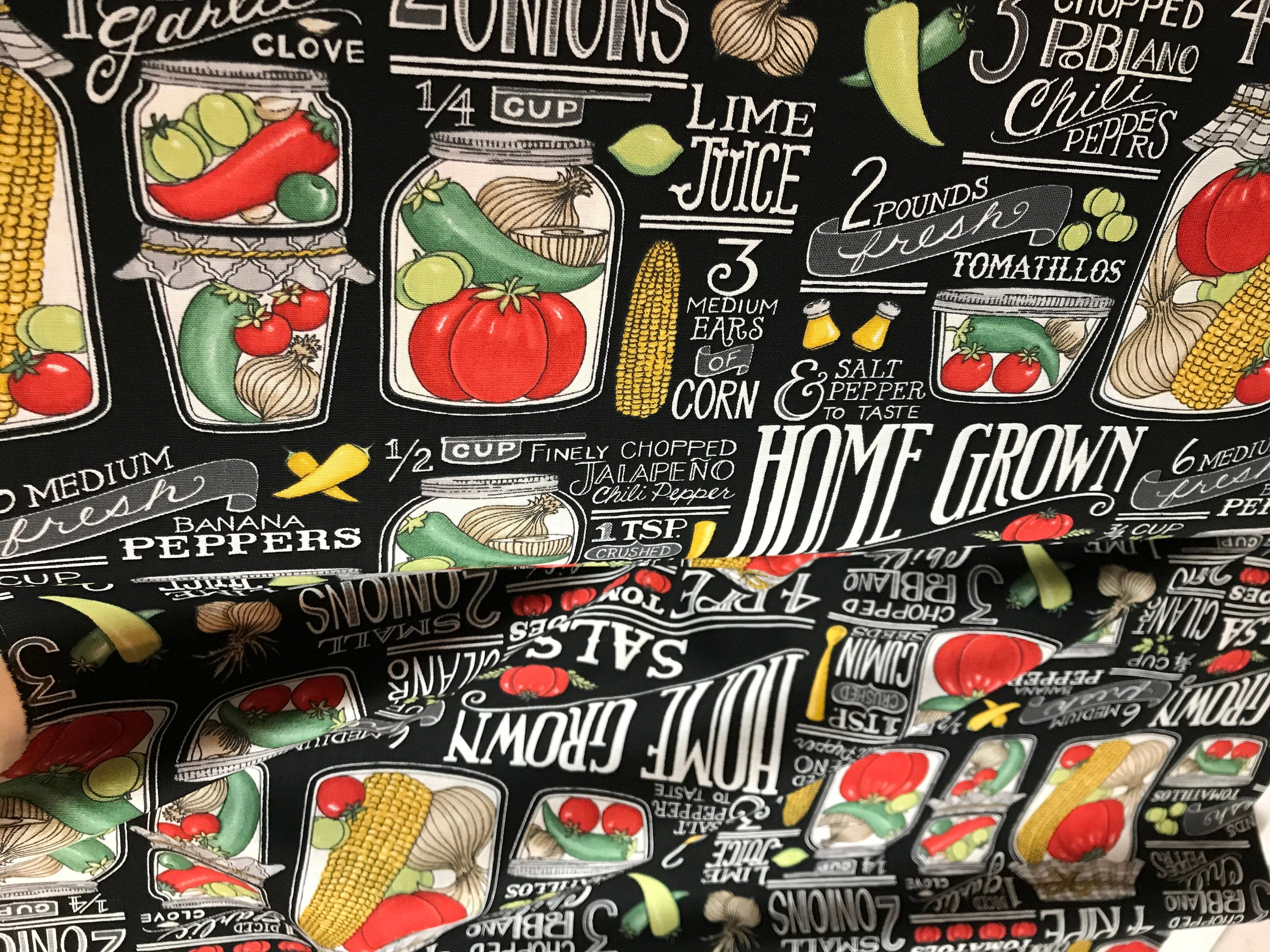Garden Fabric - HOMEGROWN Salsa for Moda 19970 14 Recipes in Black Homegrown Salsa by Deb Strain Food Cooking - 100% Quality Cotton Yardage