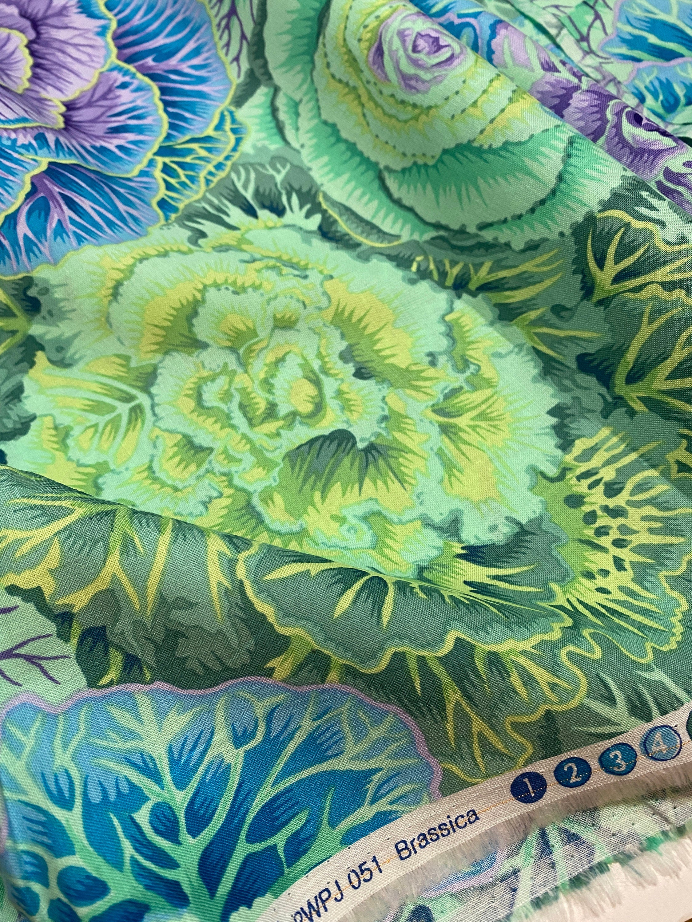 Kaffe Fassett Fabric - PWP J051  BRASSICA in GREEN - Collective is Phillip Jacobs-  - 100% Quality Cotton - Fat 1/4, 1/2 Yard, Yard and Yardage