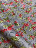 Winter Holiday Fabric -Holly Berries Storm/Silver  - 100% Quality Cotton by the Yard and Yardage Christmas