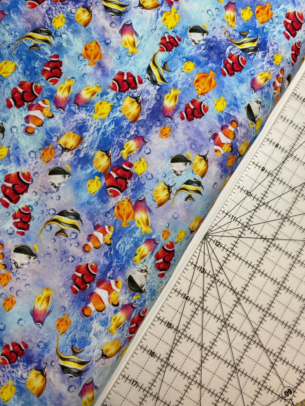 Coral Fish Fabric - Angel Fish - The Reef - FISHIES in Light Blue Oasis - Clown Fish Beach OA593832-100% Quality Cotton -by Yard and Yardage