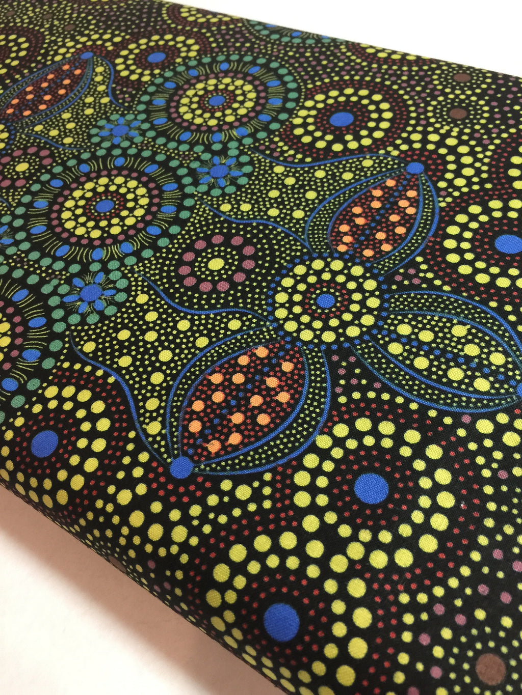 Australian Fabric - Spirit Place in BLACK Stunning Abstract- Aboriginal Ethnic Surf Spiritual 100% Quality Cotton by MS Textiles YARDAGE