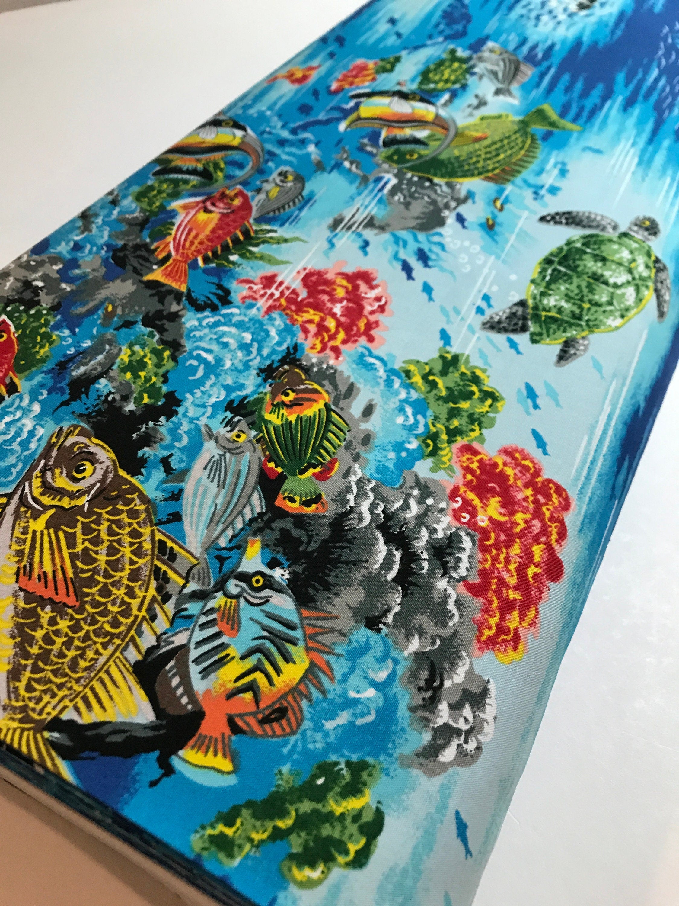 Beach Fabric Paradise Reef in AQUA - by Hoffman  - Fish Turtle Ocean - 100% Quality Cotton Rare by 1/4 Yd and Yardage