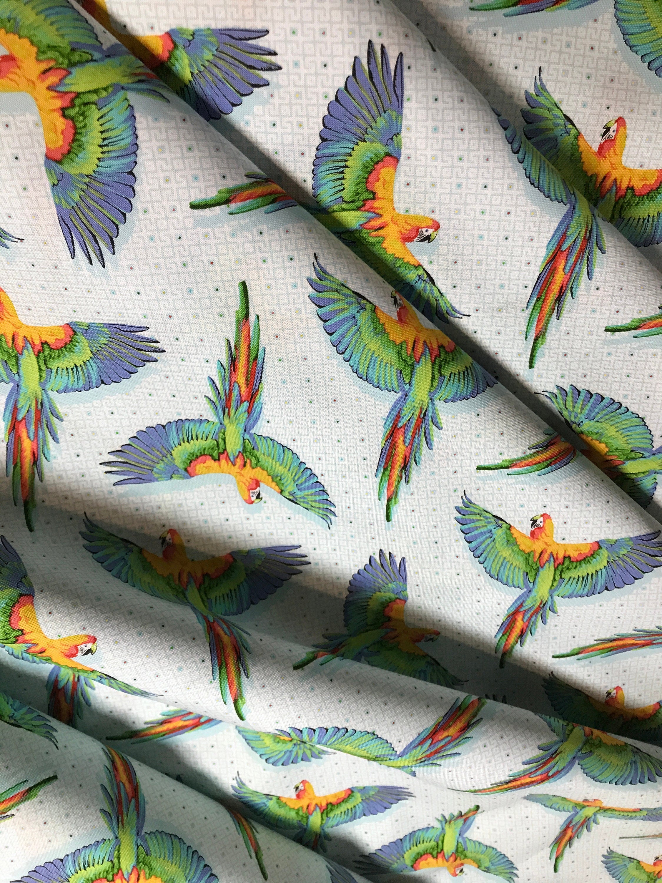 Tula Pink Fabric DAYDREAMER PWTP170 Macaw Ya Later in Cloud Tula Pink Fabric - FreeSpirit - 100% Quality Cotton by 1/2 Yd and Yardage