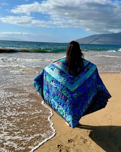 New! Quilt Kaffe Fassett - "Ocean Flower Quilt Kit™ " Log Cabin 78"x82" Hawaiian Tropical Beach  -100% Cotton or Rare Heirloom Finished Quilt