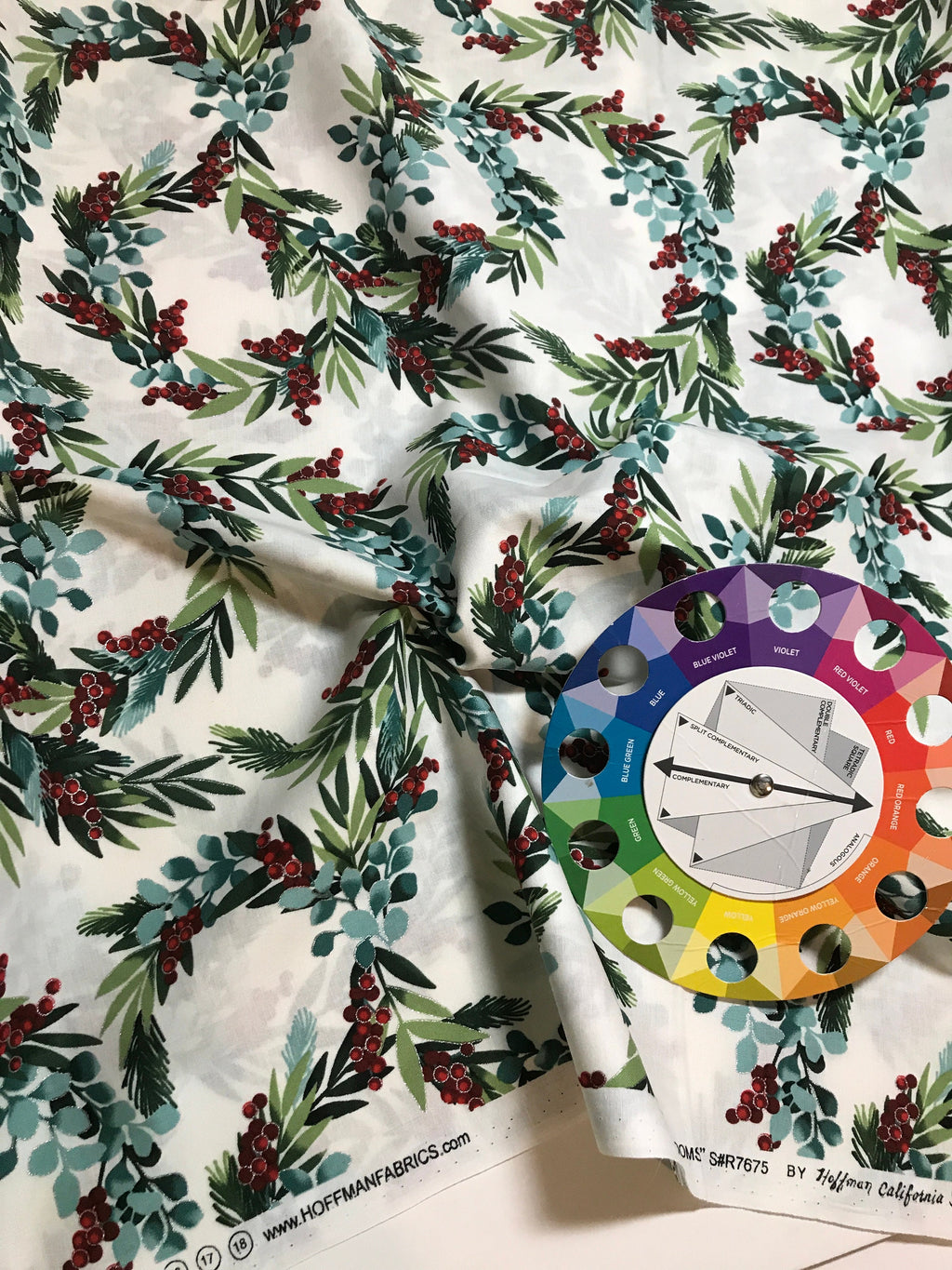 Winter Holiday Fabric -R7675 -Holiday Berry In Natural/Silver - 100% Quality Cotton by the Yard and Yardage Christmas