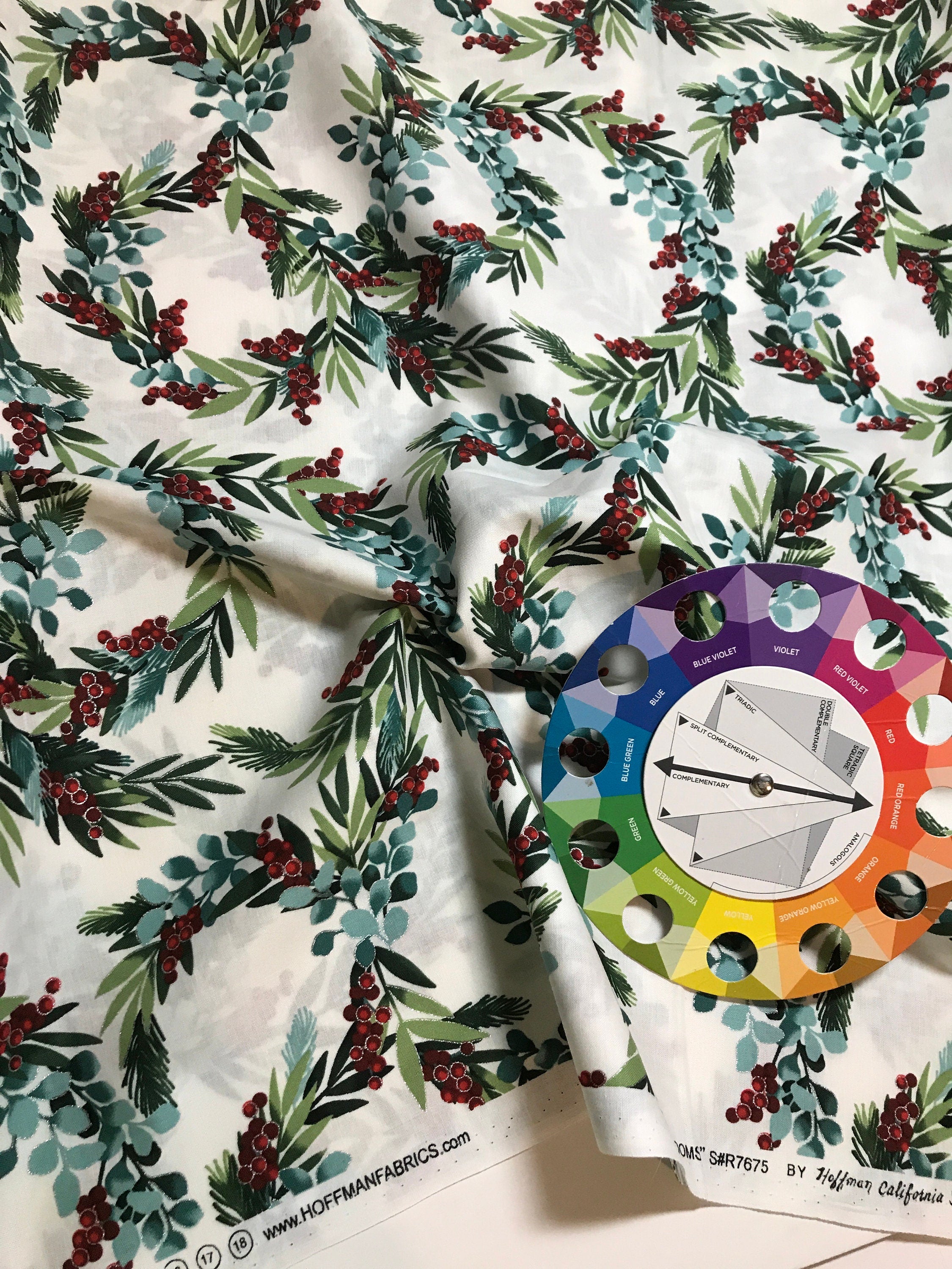 Winter Holiday Fabric -R7675 -Holiday Berry In Natural/Silver - 100% Quality Cotton by the Yard and Yardage Christmas
