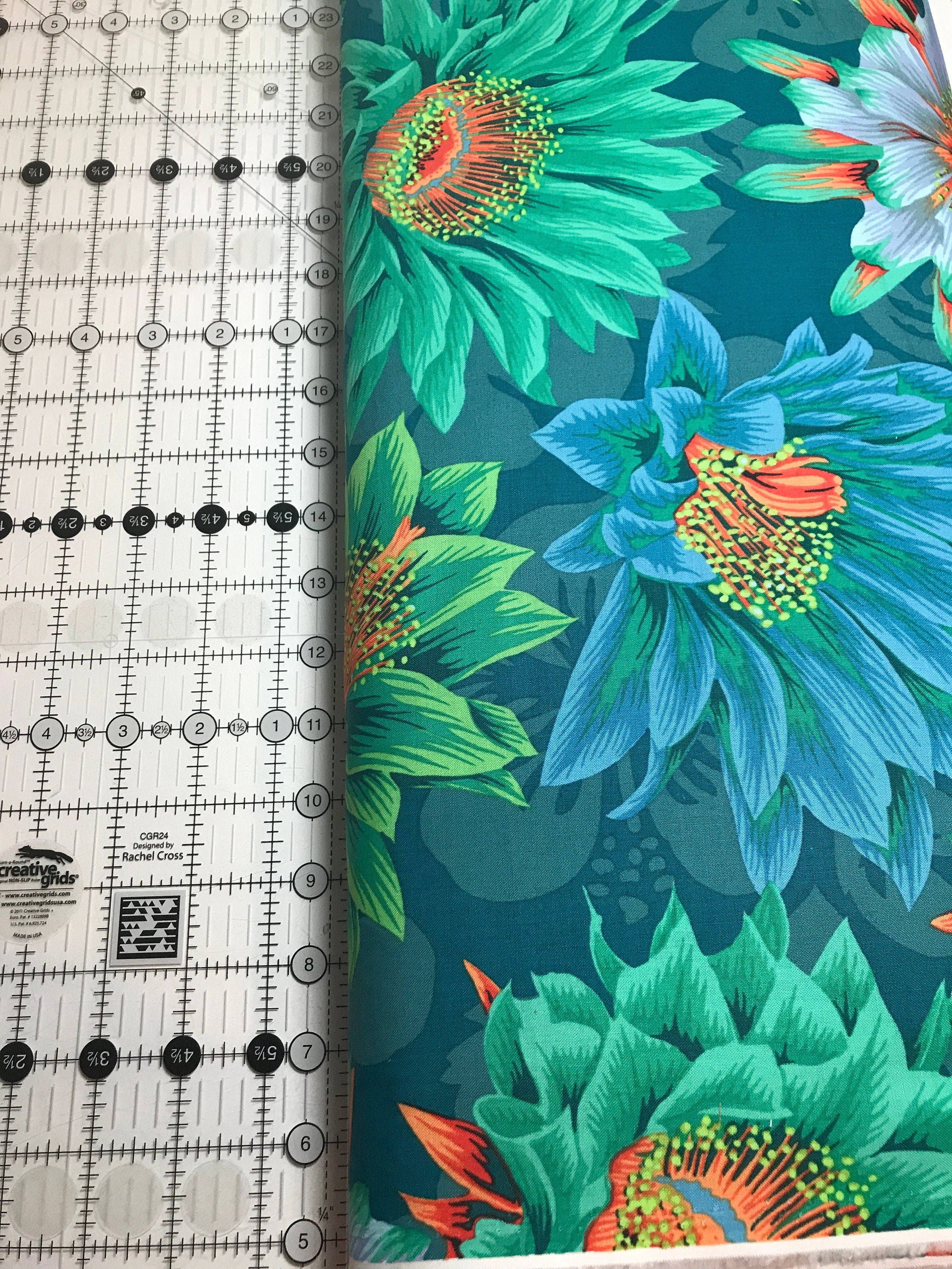 Kaffe Fassett Fabric- Cactus Flower PWPJ096.GREEN Spring Collective 2021 by FreeSpirit - 100%  Quality Cotton - by 1/2 Yd and YARDAGE