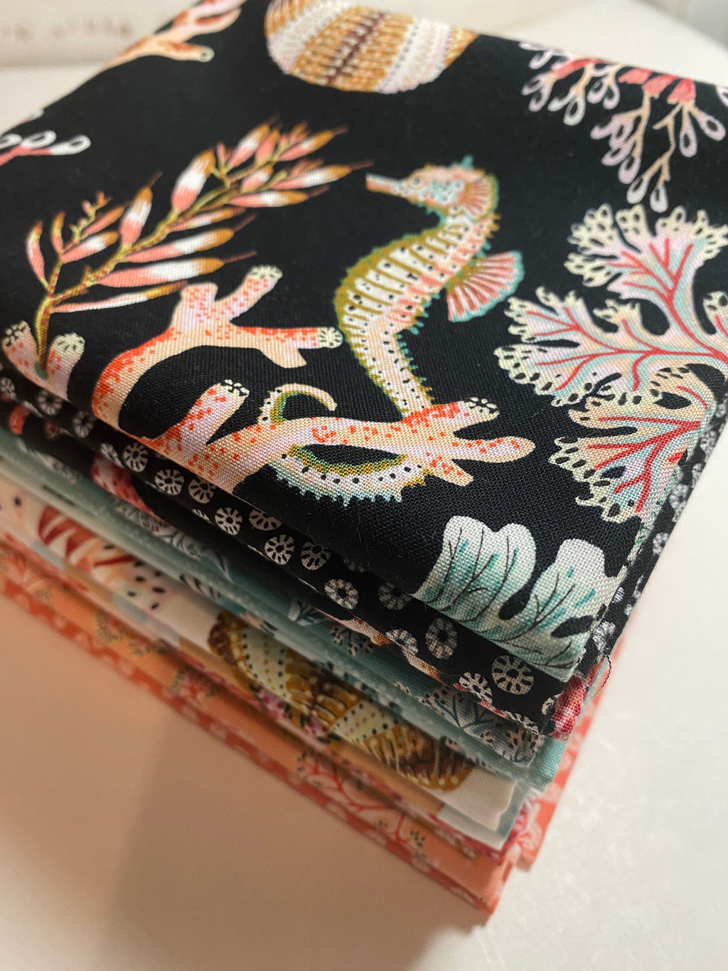 Sea Botanica FQ Bundle Fabric by Figo Tropical Ocean Seahorse  Florida Keys - Tropical Hawaiian Island OBX - 100% Quality Cotton 14 PC Fat 1/4 Bundle