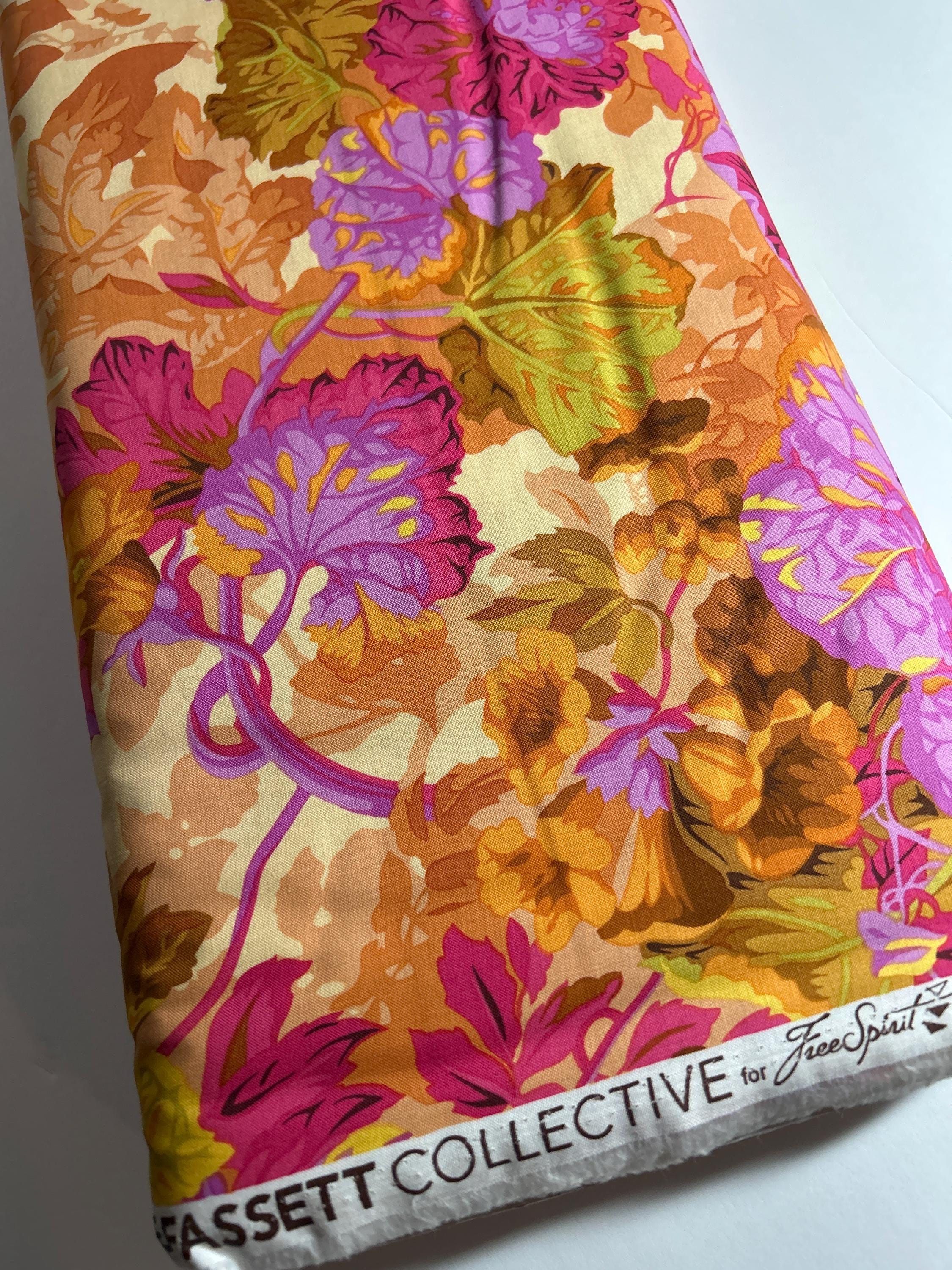 Kaffe Fassett Collective Fabric -  Flower Grandiose PWPJ013.OCHRE - 100% Quality Cotton by Yd and YARDAGE