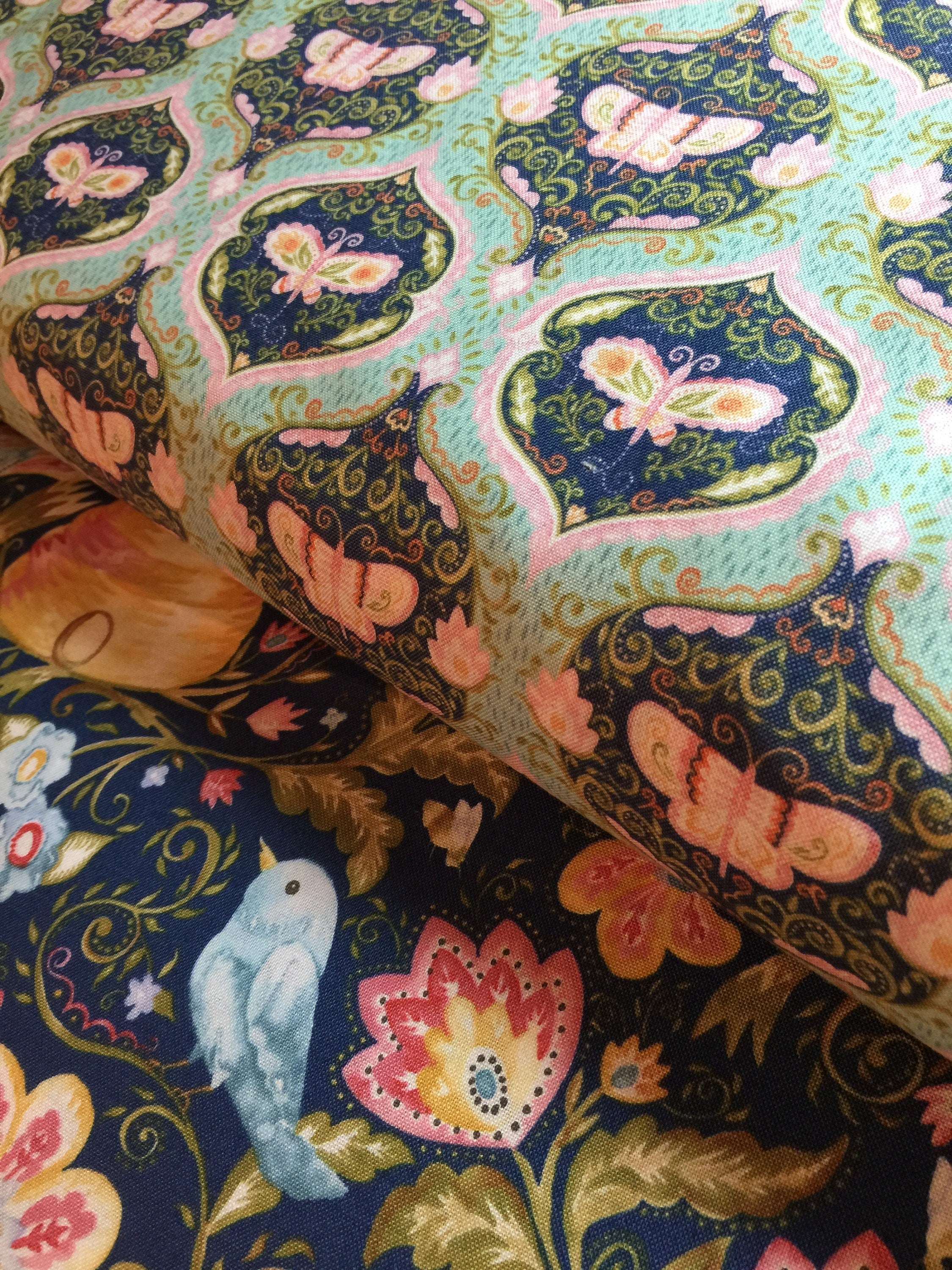 Moth Cameo Fabric Wings in Aqua - A Meadows Tale by Ana Davis-Blend Fabrics Moth Butterfly 113.114.03.2 Cameo F1004-100% Quality Cotton