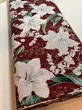 Winter Holiday Fabric -White Lilies R 7673 Garnet/Silver  - 100% Quality Cotton by the Yard and Yardage