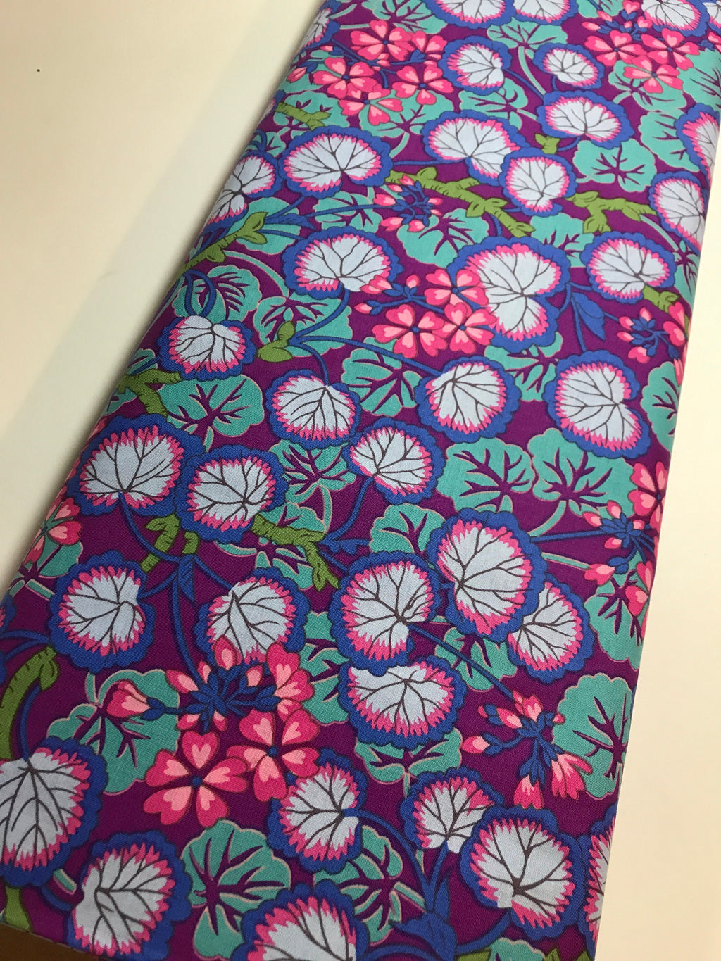 Kaffe Fassett Fabric - Climbing Geraniums in Purple - Fall Collective 2021 by FreeSpirit -100%  Quality Cotton by the FQ, 1/2 Yd and YARDAGE