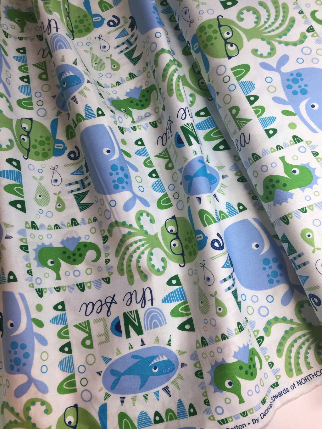 Whale Fabric - Whale Shark Beach for Kids Deborah Edwards - Northcott Pattern 21271  - 100% Quality Cotton by 1/2 Yd and Yardage
