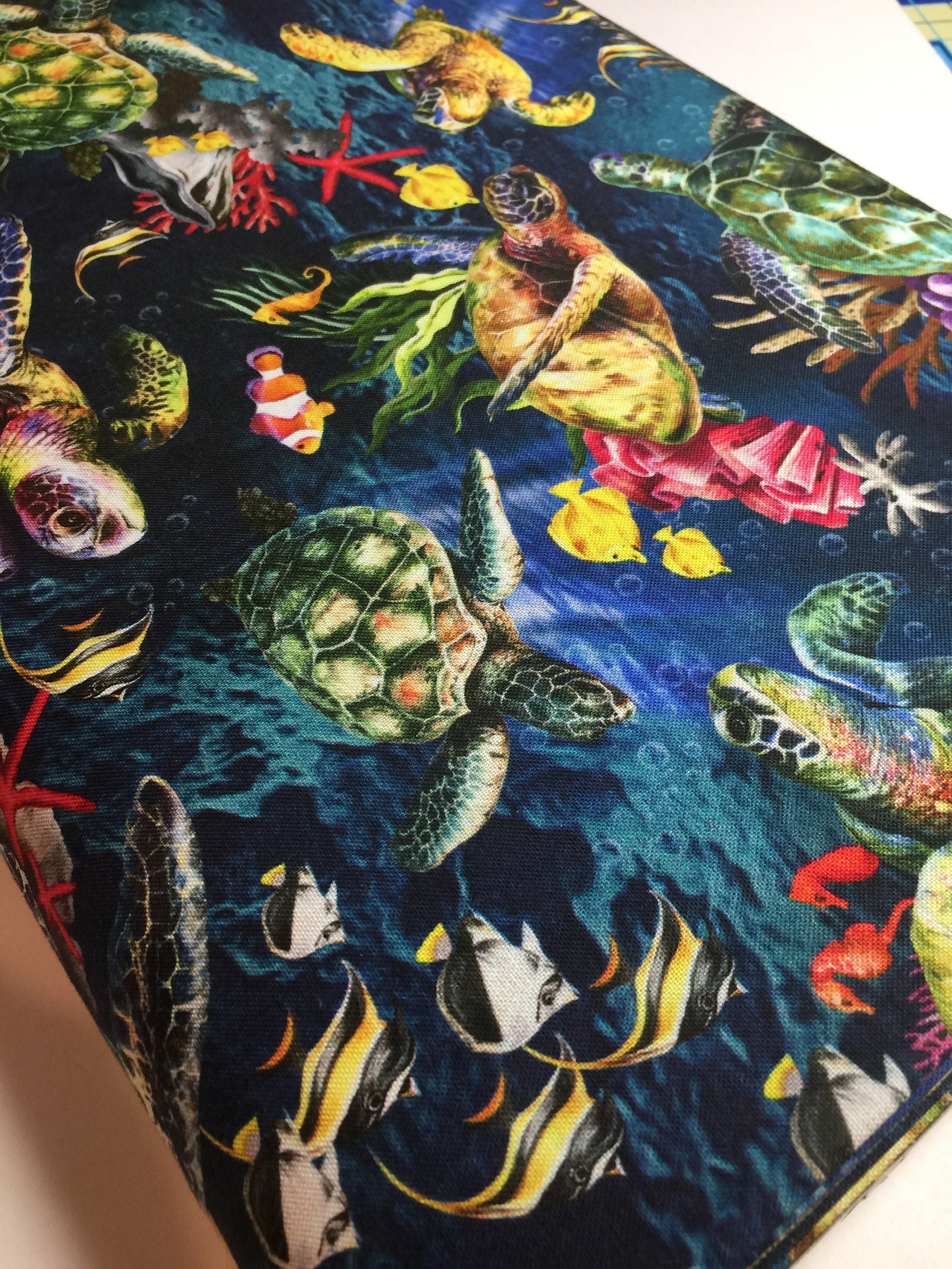 Coral Clown Fishies Fabric - Angel Fish -The Reef - FISHIES in Dark Blue by Oasis - Beach OA593831 -100% Quality Cotton - by Yard and Yardage