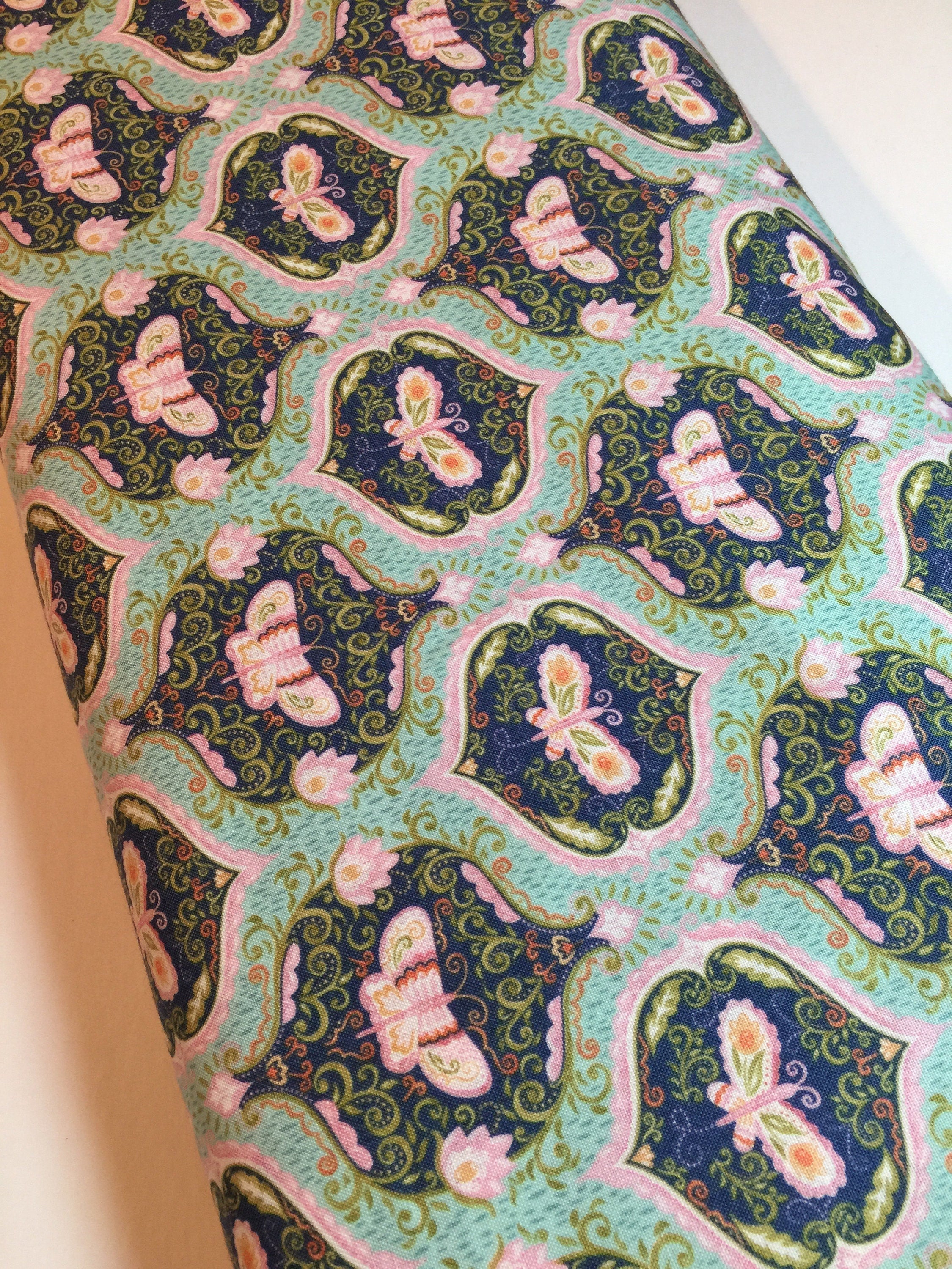 Moth Cameo Fabric Wings in Aqua - A Meadows Tale by Ana Davis-Blend Fabrics Moth Butterfly 113.114.03.2 Cameo F1004-100% Quality Cotton