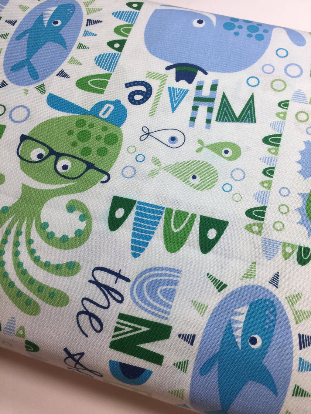 Whale Fabric - Whale Shark Beach for Kids Deborah Edwards - Northcott Pattern 21271  - 100% Quality Cotton by 1/2 Yd and Yardage