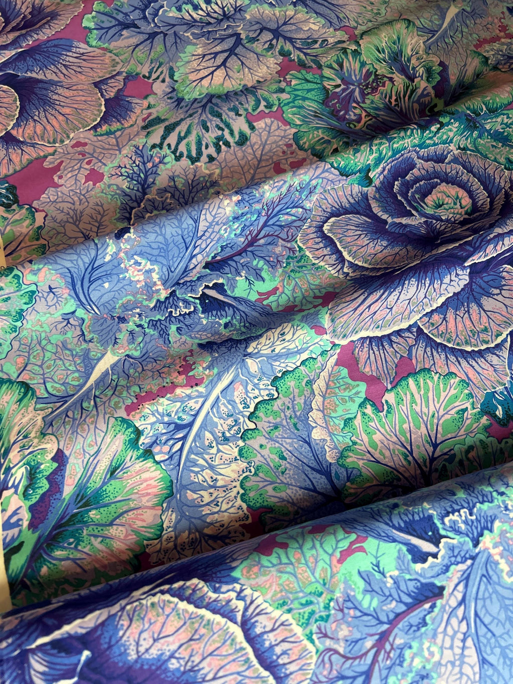 Kaffe Fassett Collective Fabric - Kurly Kale PWPJ120 Blue -  100 % Quality Cotton by 1/4 Yd and YARDAGE