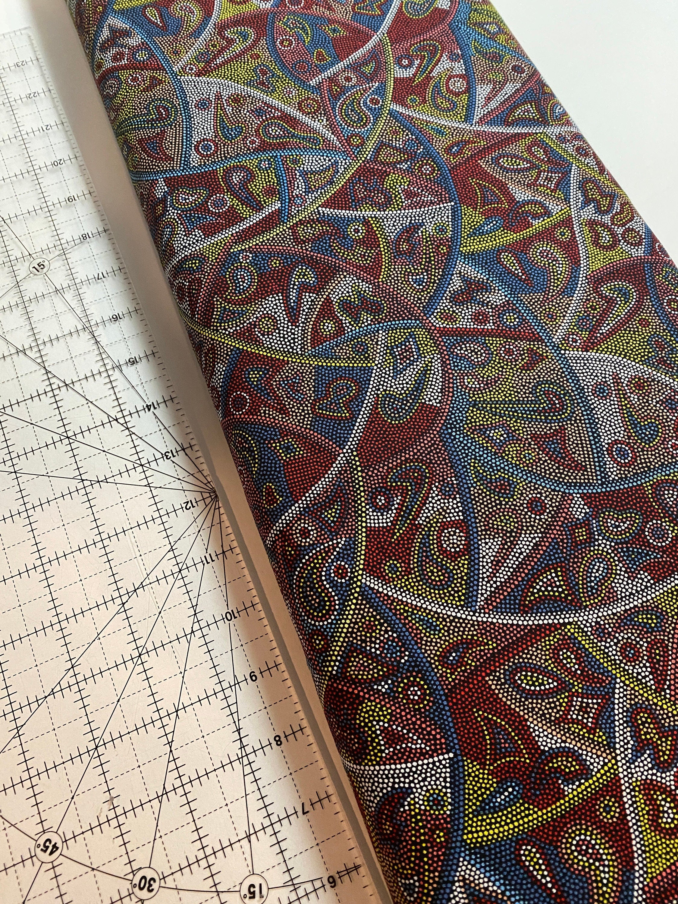 Australian Fabric - Looking Around in Red by Greg Matthews - Aboriginal Ethnic 100% Quality Cotton by M&S Textiles by Yard and Yardage