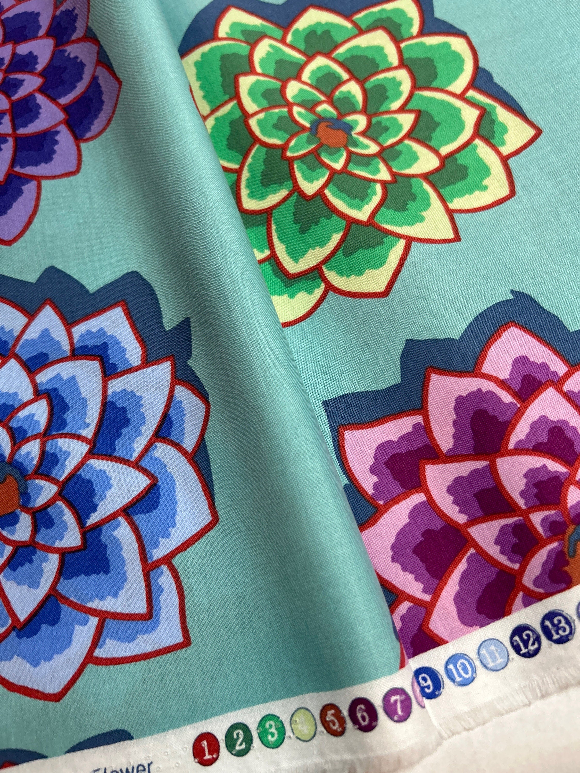 Kaffe Fassett Fabric  - Shadow Flower in Aqua PWGP187 - 100% High Quality Cotton -By the 1/2 Yard and Yardage