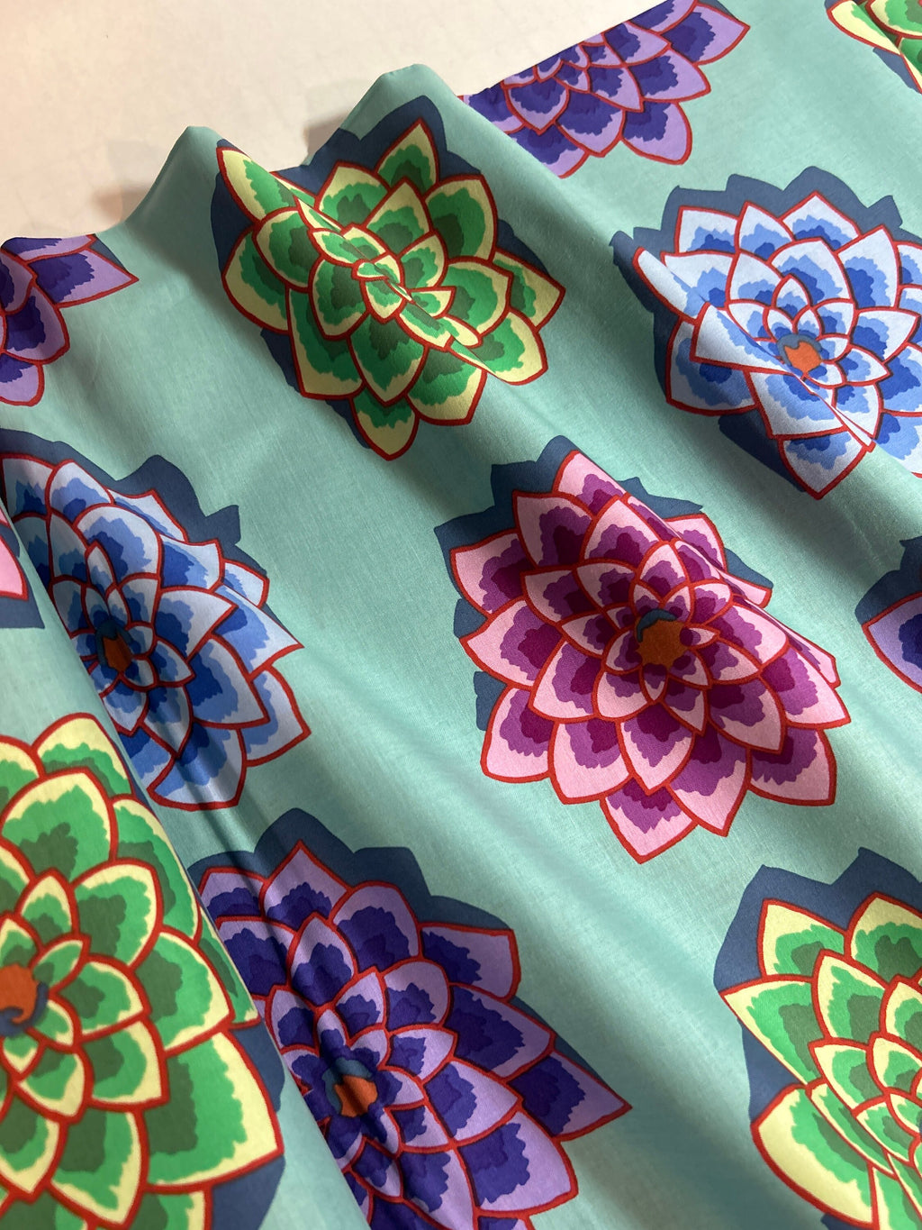 Kaffe Fassett Fabric  - Shadow Flower in Aqua PWGP187 - 100% High Quality Cotton -By the 1/2 Yard and Yardage