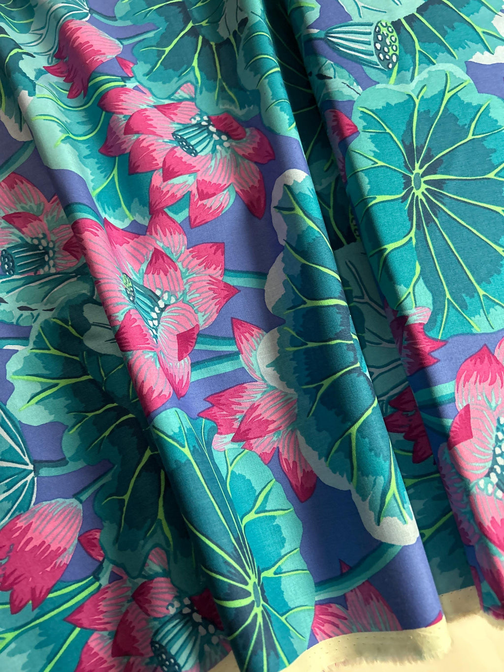 Kaffe Fassett Fabric - Lake Blossoms BLUE Kaffe Fassett Collective 100% Quality Cotton by FreeSpirit Fabrics by 1/2 Yard and Yardage