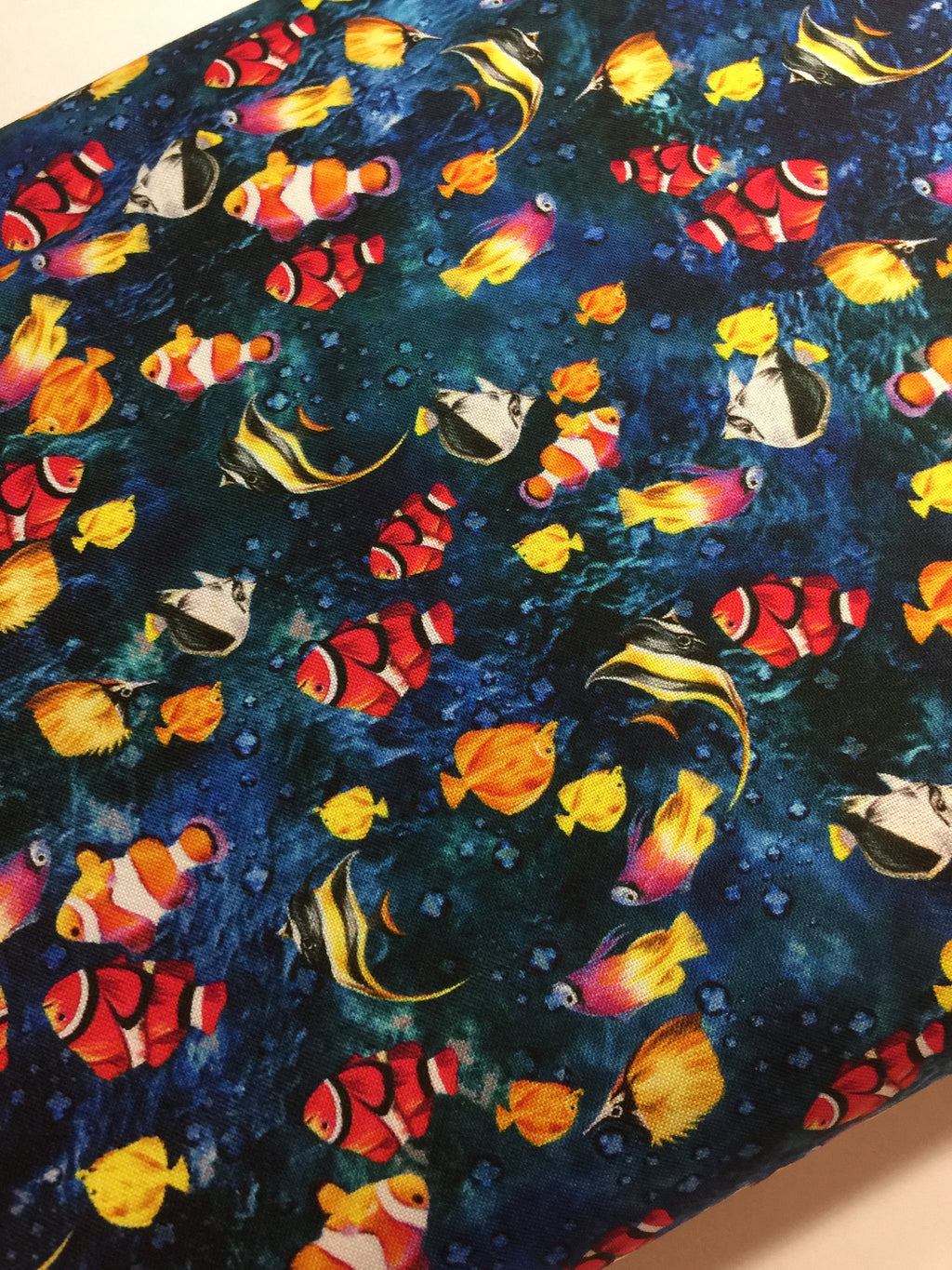 Coral Clown Fishies Fabric - Angel Fish -The Reef - FISHIES in Dark Blue by Oasis - Beach OA593831 -100% Quality Cotton - by Yard and Yardage