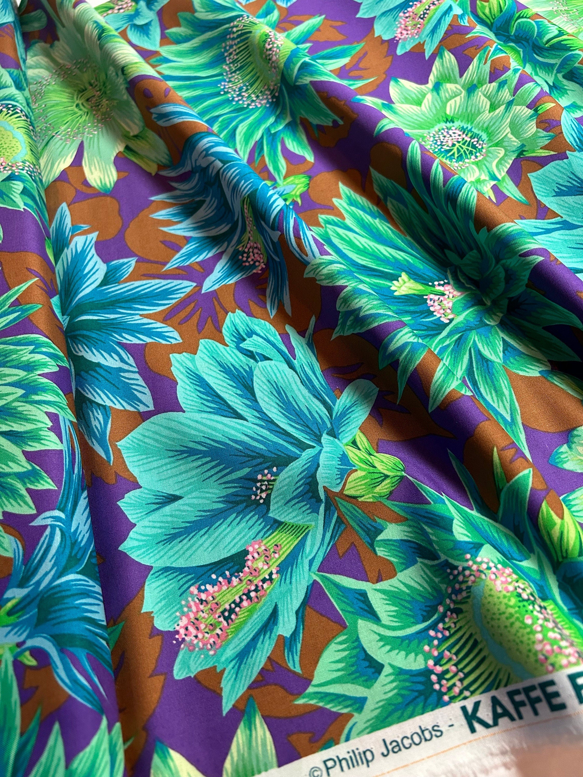 Kaffe Fassett Fabric- Cactus Flower PWPJ096.EMERALD Spring Collective 2021 by FreeSpirit - 100%  Quality Cotton - by 1/2 Yard