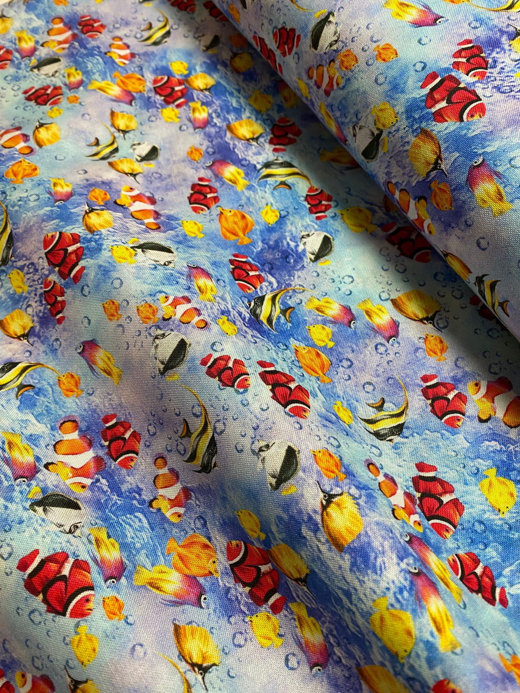 Coral Fish Fabric - Angel Fish - The Reef - FISHIES in Light Blue Oasis - Clown Fish Beach OA593832-100% Quality Cotton -by Yard and Yardage