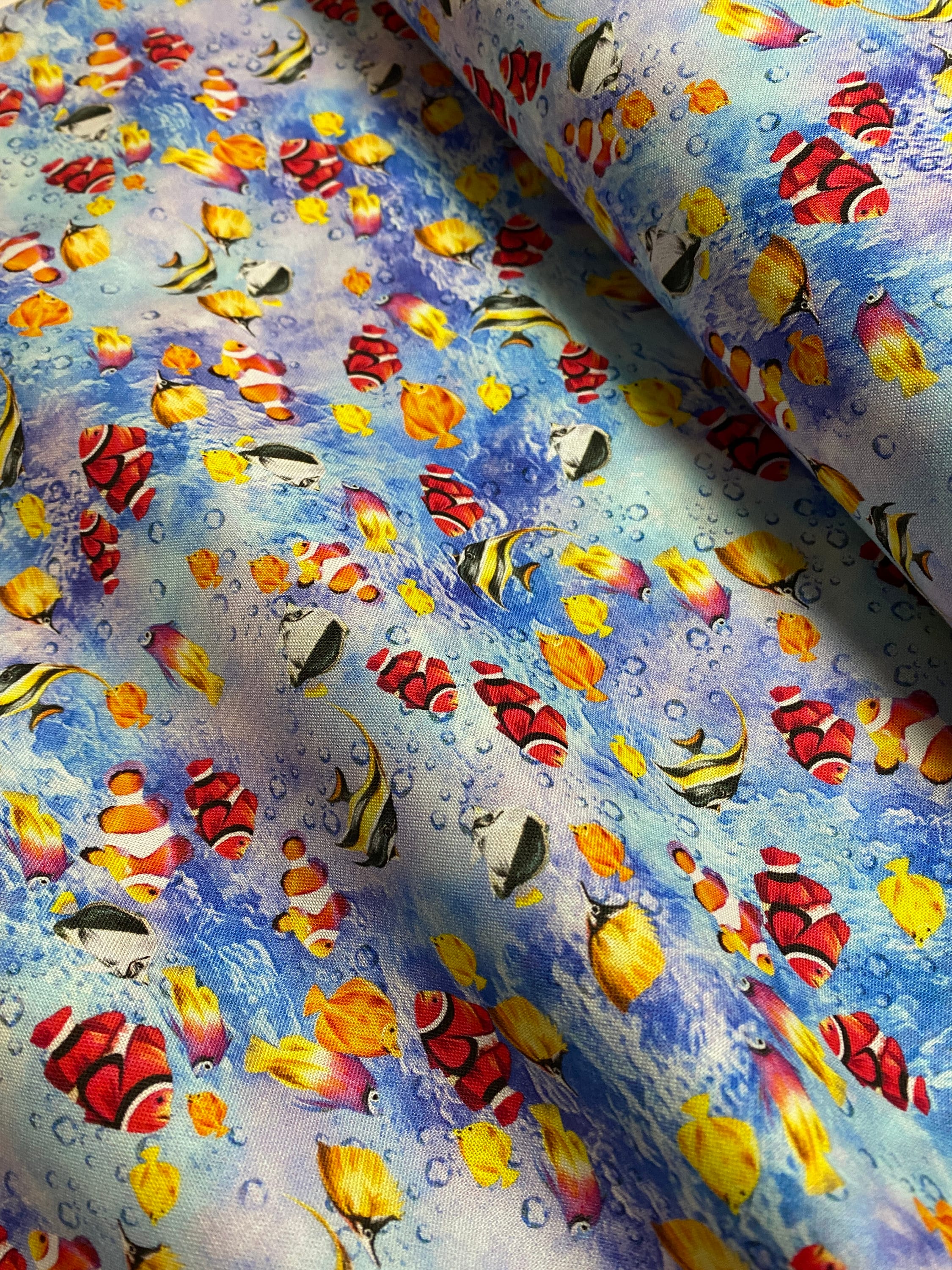 Coral Fish Fabric - Angel Fish - The Reef - FISHIES in Light Blue Oasis - Clown Fish Beach OA593832-100% Quality Cotton -by Yard and Yardage