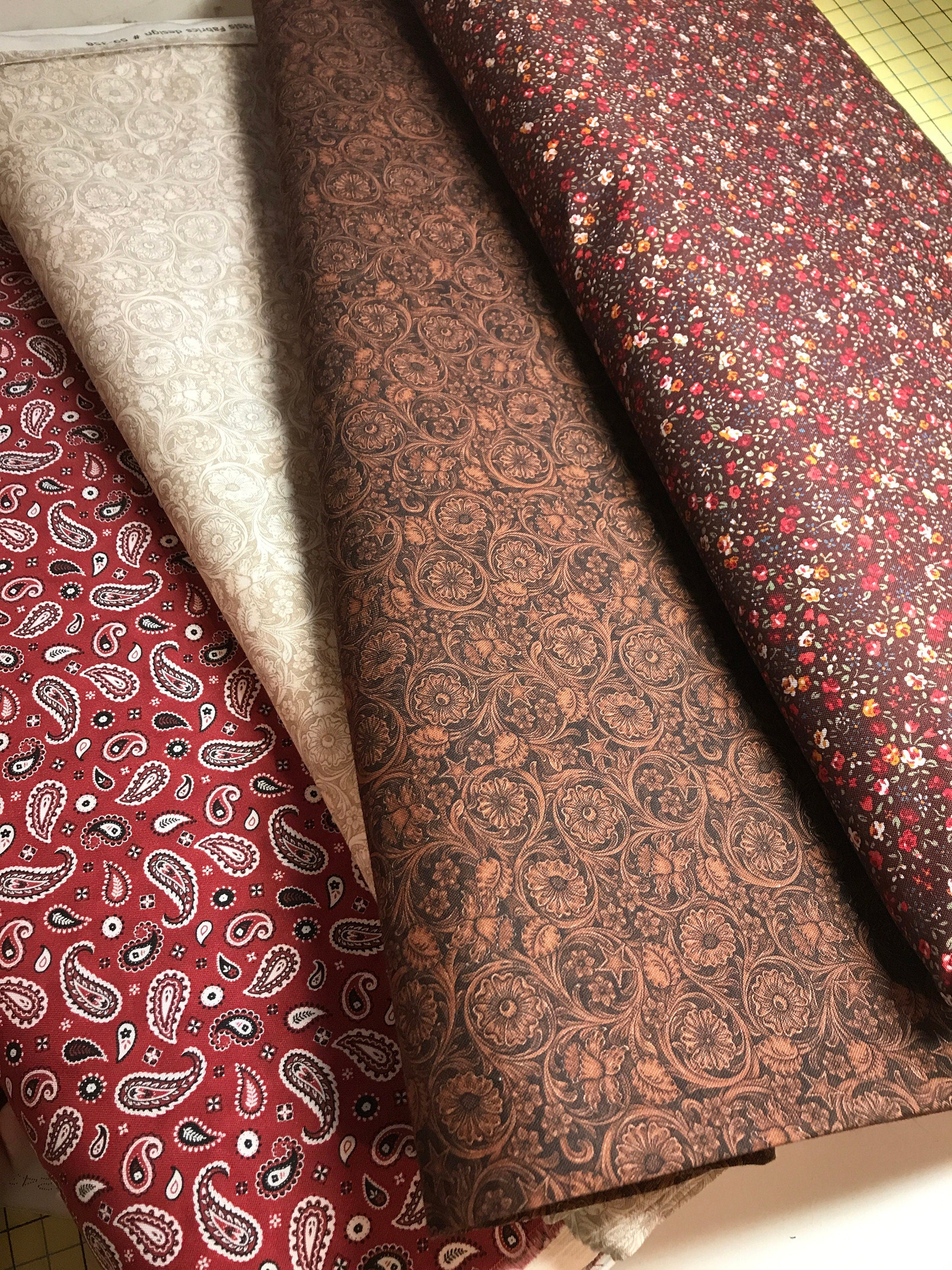 Cowgirl Spirit Fabric - Bandana Paisley - Dark Red by Oasis Western Country West  -100% Quality Cotton - by Yd and Yardage